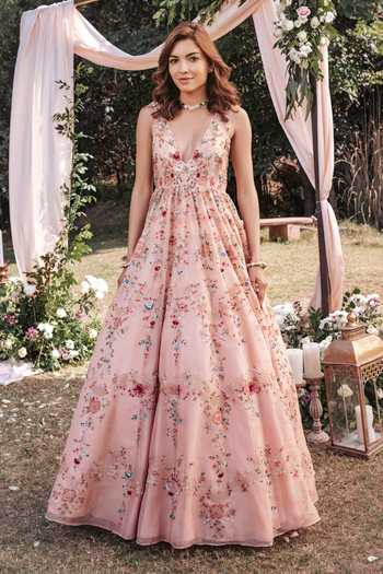 SHASHA GABA Organza Embroidered Gown 