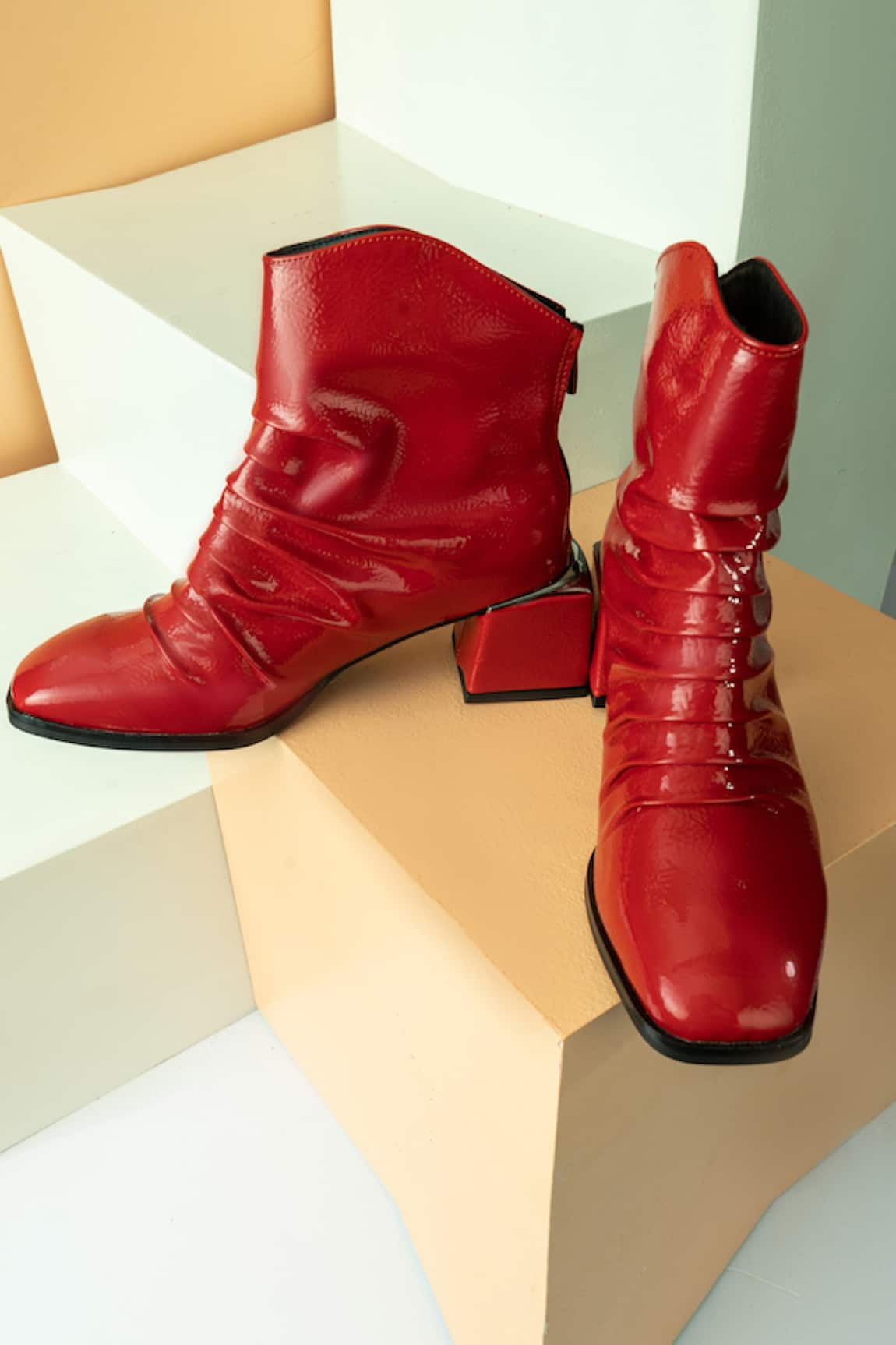 THE NICHE LABEL Malala Solid Ruched Ankle Boots