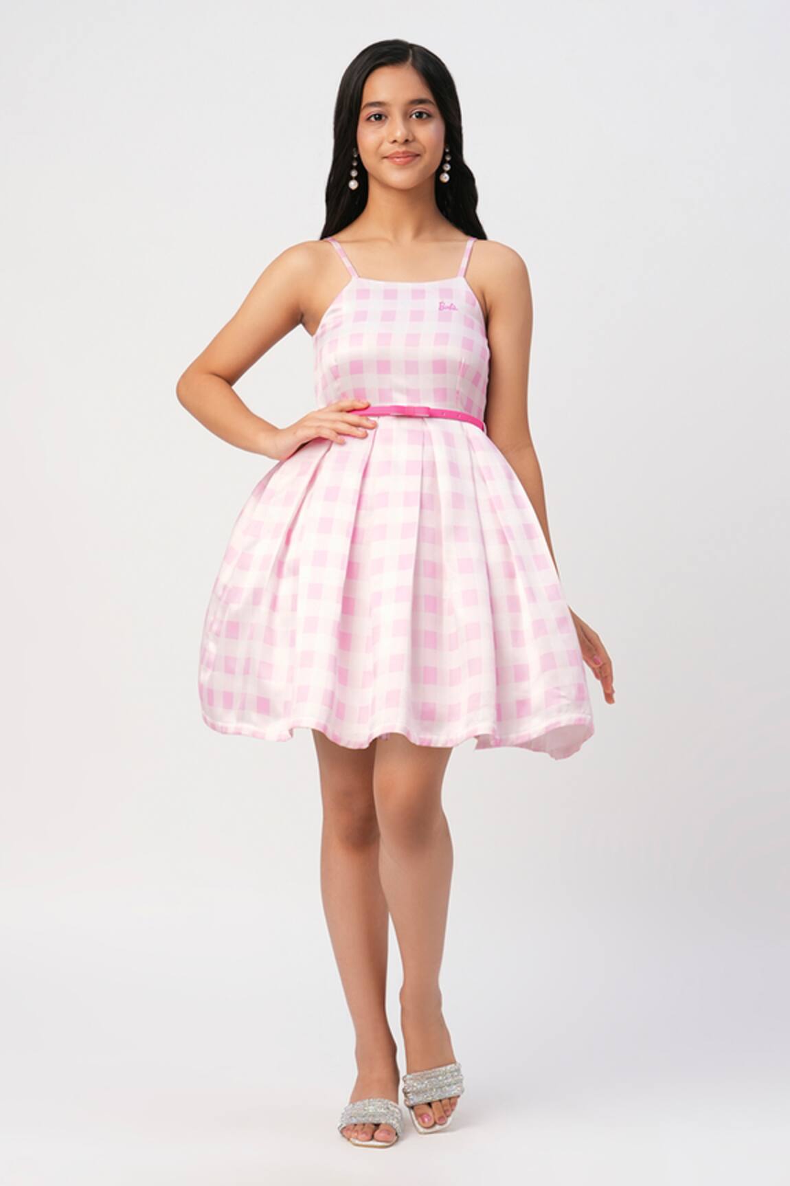 LIL DRAMA Chequered Pattern Balloon Dress