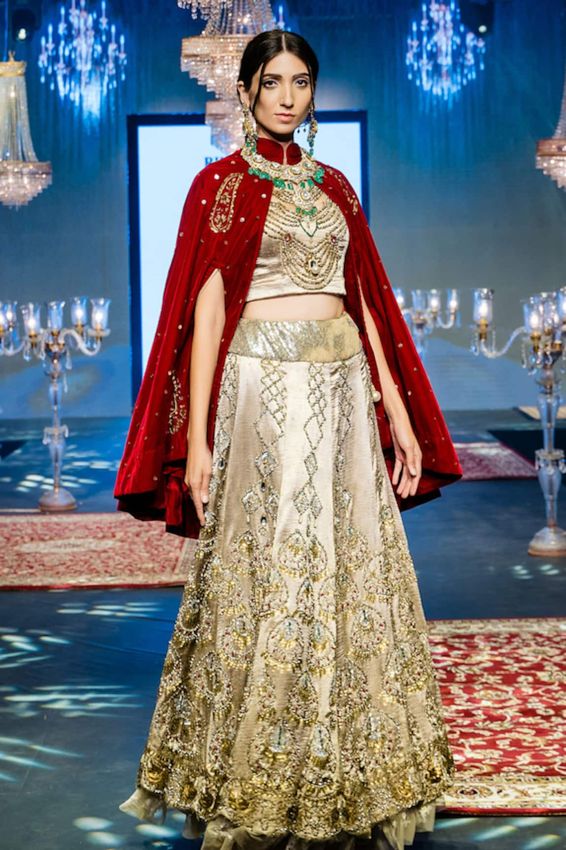 Rina Dhaka Persian Zardozi Fleur Embroidered Cape Lehenga Set