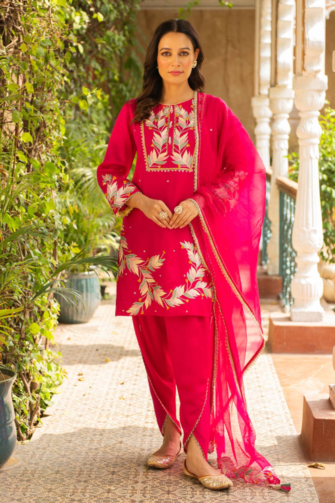 Ajiesh Oberoi Nazakat Foliage Threadwork Kurta Dhoti Pant Set 