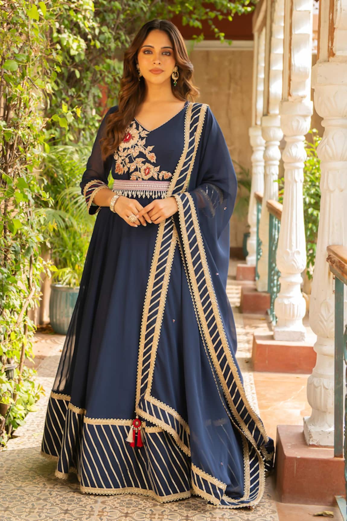 Ajiesh Oberoi Anjum Floral Bodice Embroidered Anarkali Set 