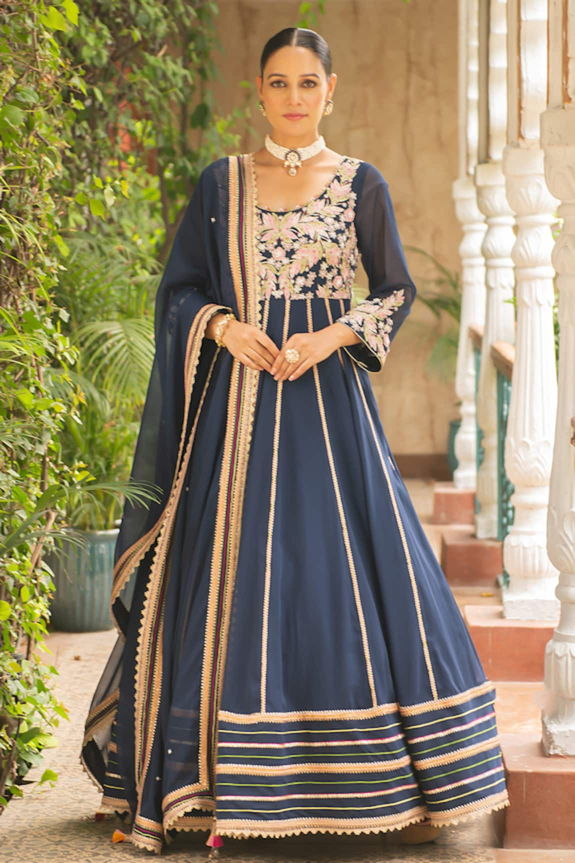 Ajiesh Oberoi Khoobsurat Floral Embroidered Anarkali Churidar Set