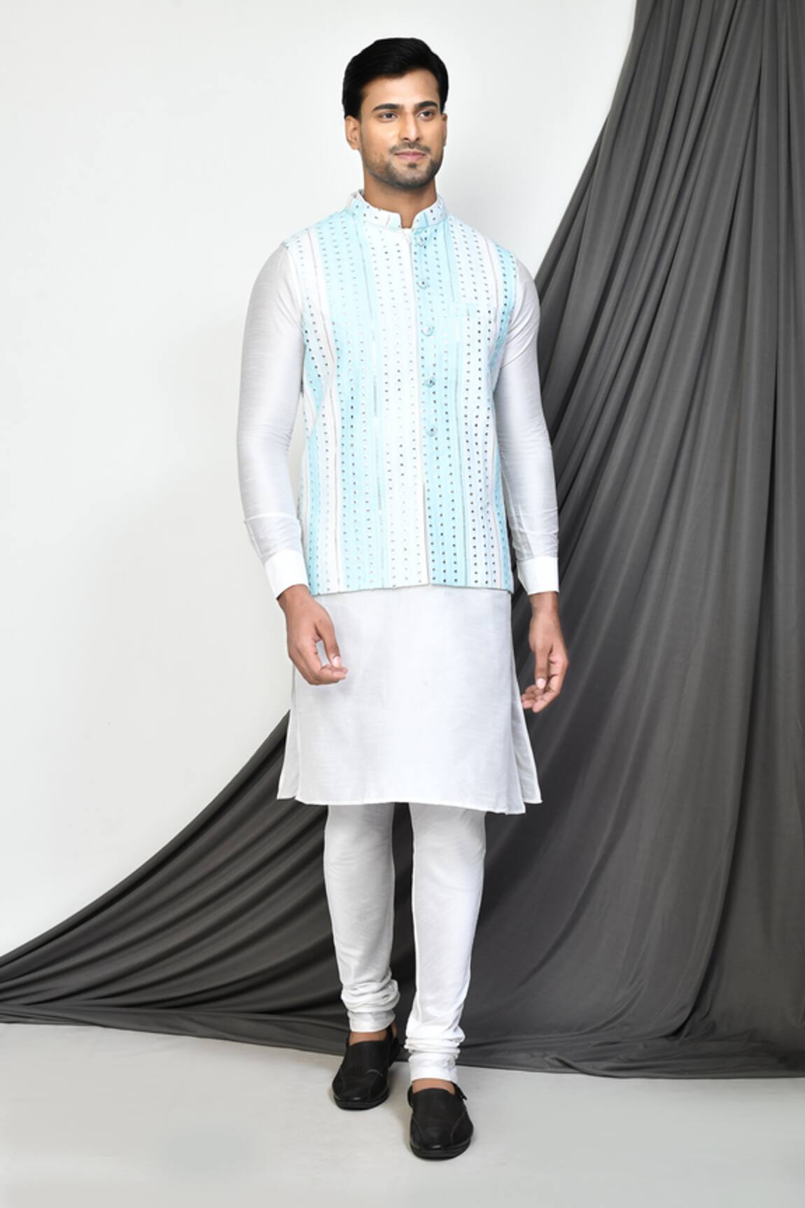 Arihant Rai Sinha Blue Sequin Sheesha Embroidered Nehru Jacket 