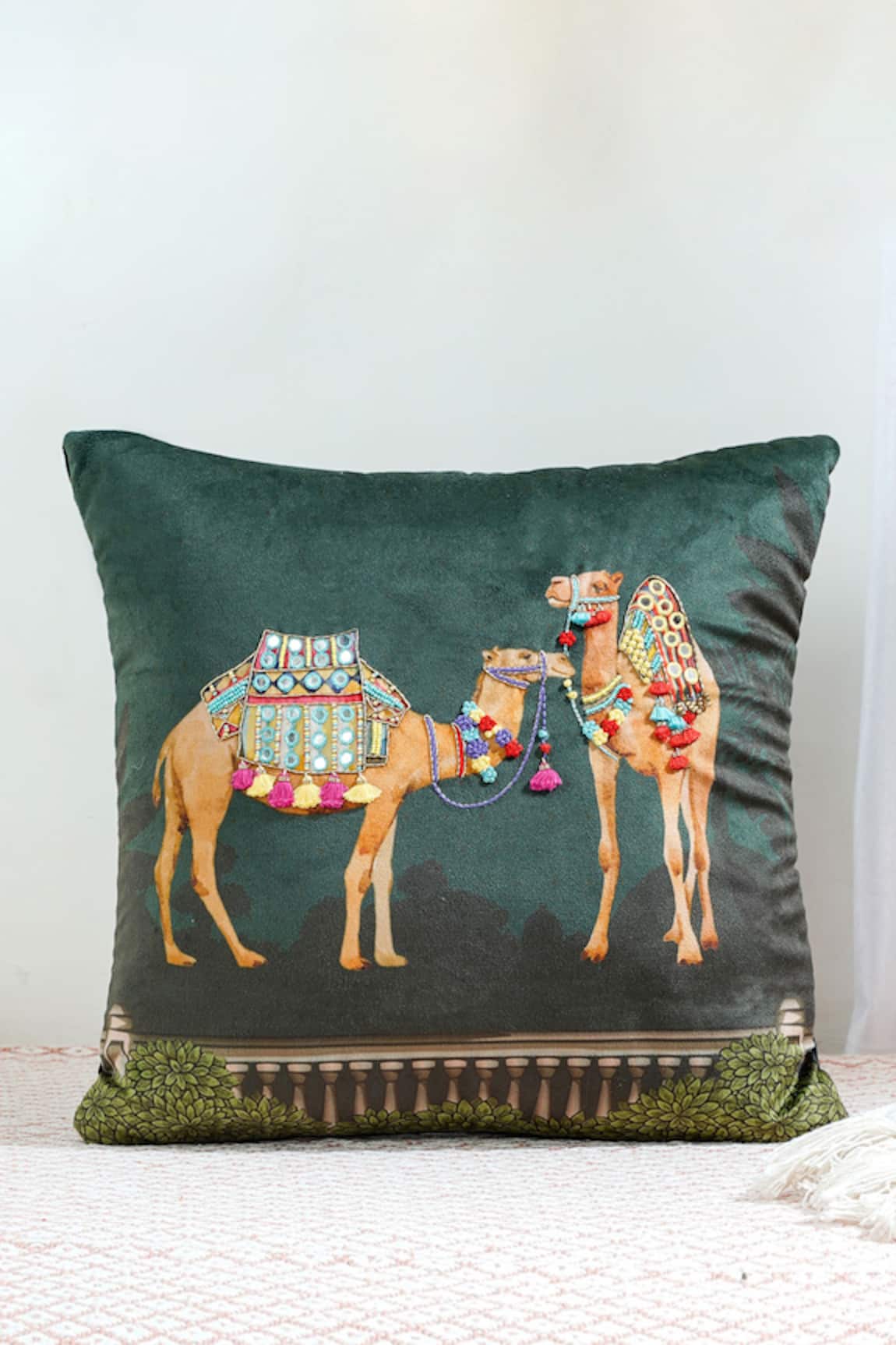 Mid July Home Twin Camel Hand Embroidered Cushion Cover