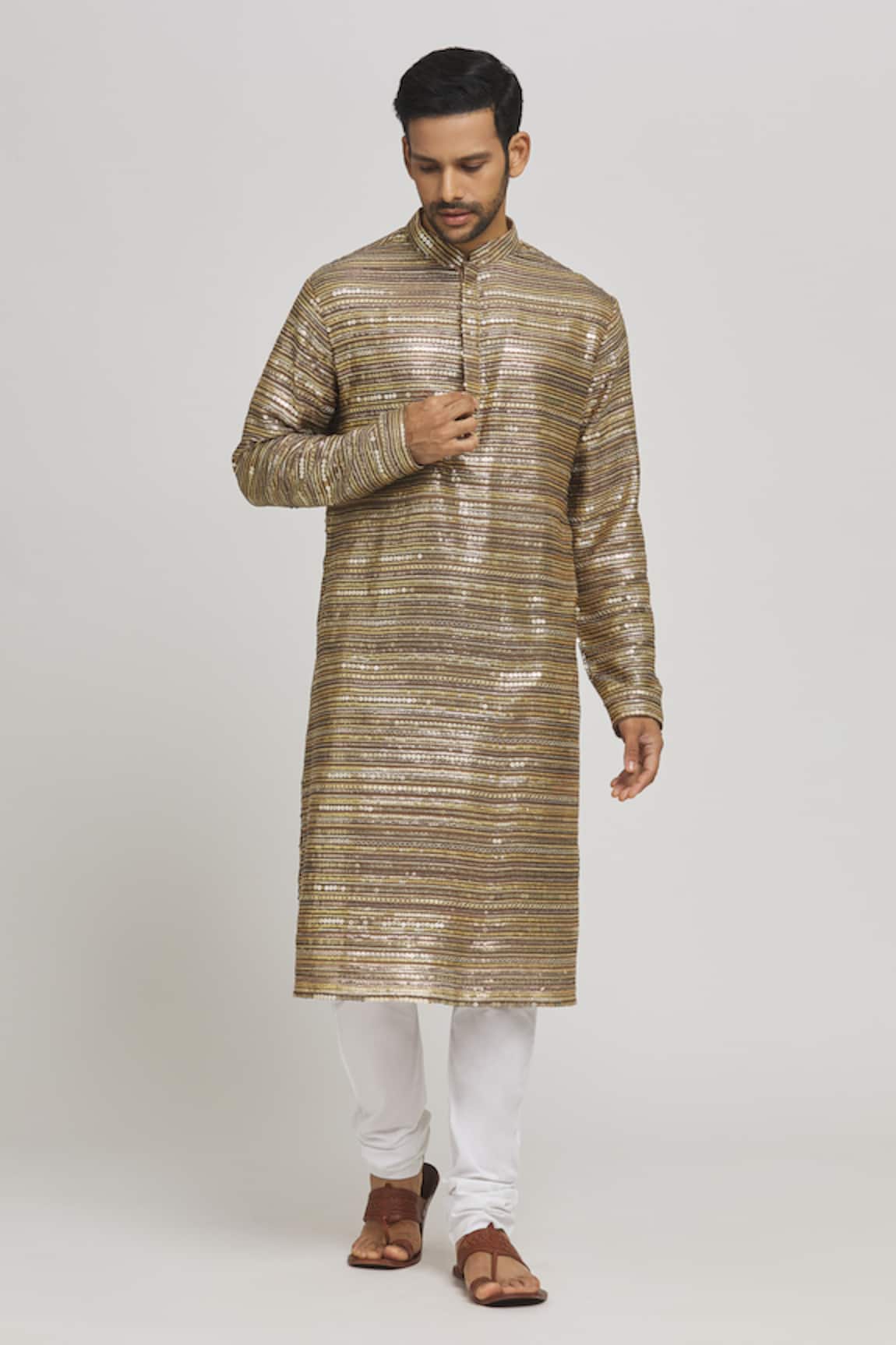Aham-Vayam Sona Chaandi Embroidered Cotton Kurta & Churidar Set 