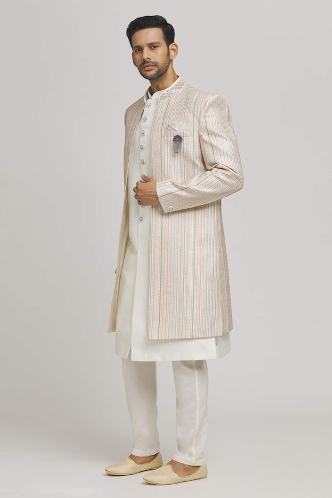 Aham-Vayam Milaap Stripe Embroidered Jacket Pant Set