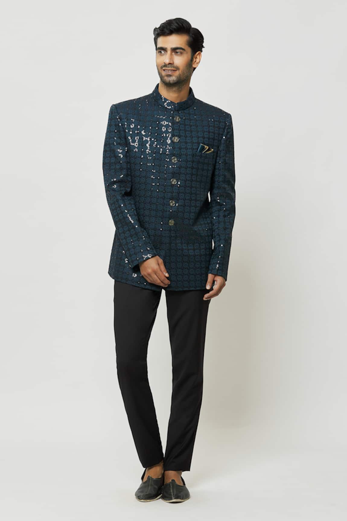 Arihant Rai Sinha Teal Green Embroidered Jodhpuri 
