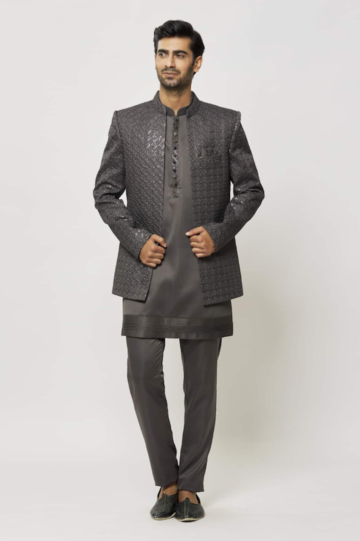 Aryavir Malhotra Thread Embroidered Front-Open Sherwani & Kurta Set