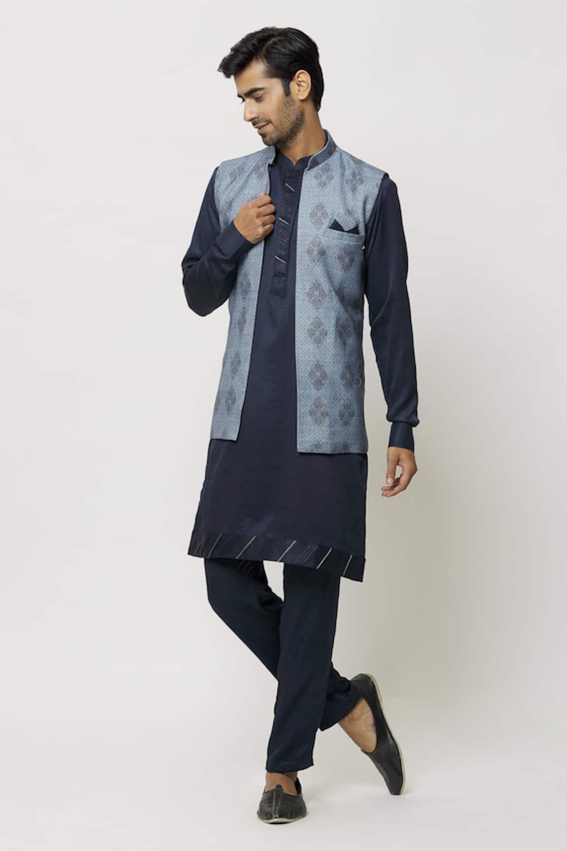 Arihant Rai Sinha Printed Long Jacket Aligadi Pant Set 