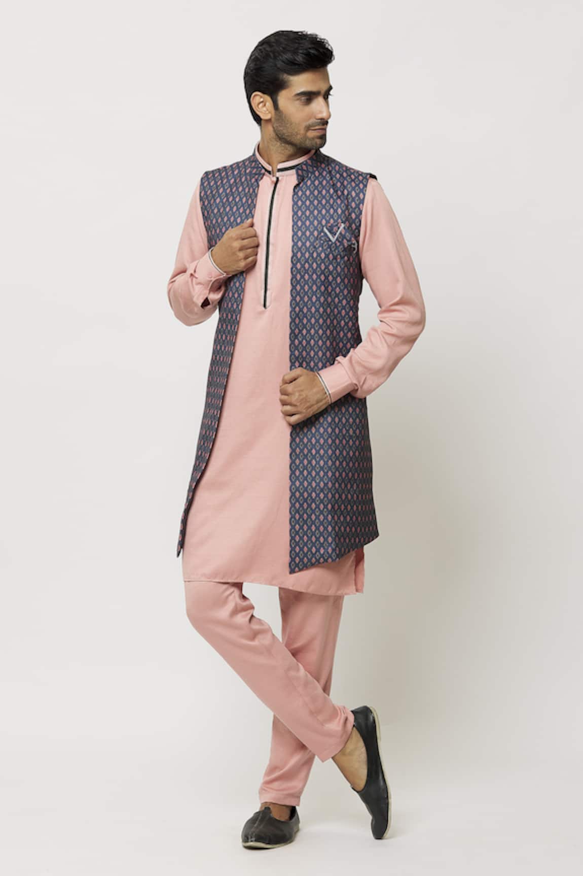 Aryavir Malhotra Art Banarasi Silk Kurta Printed Jacket Set