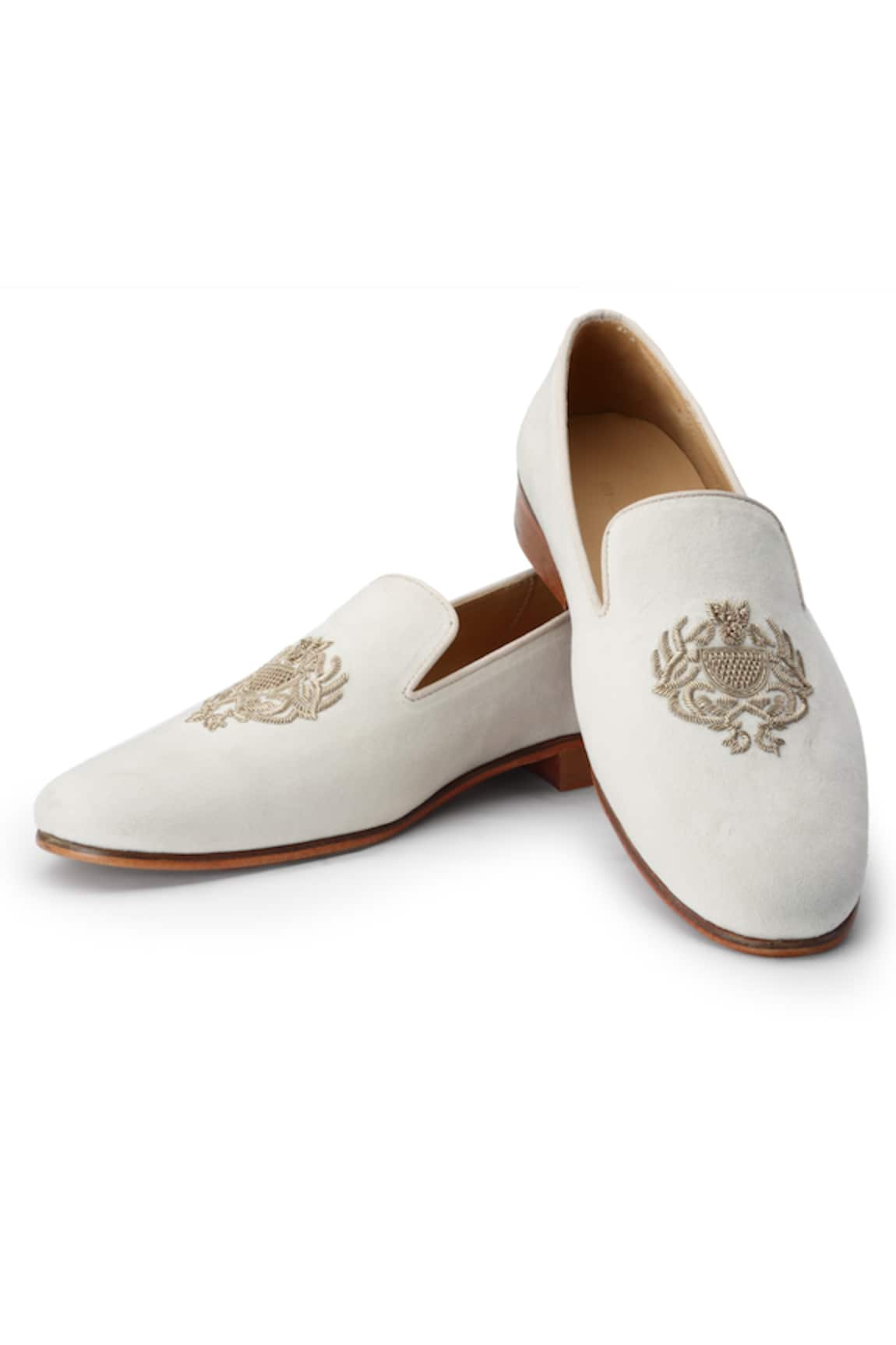 SHUTIQ Siraj Ivory Hand Embroidered Slip-On Shoes