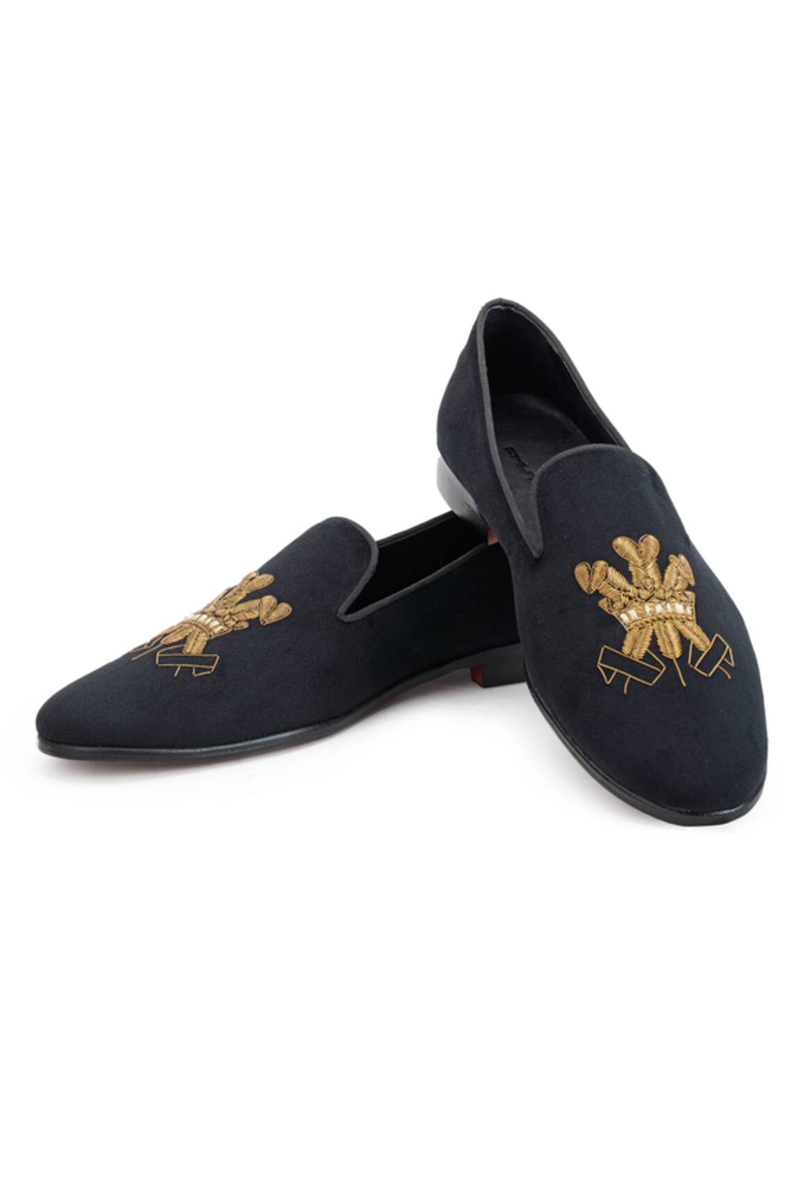 Shutiq Black Velvet Trio Antique Embroidered Slip-On Shoes 