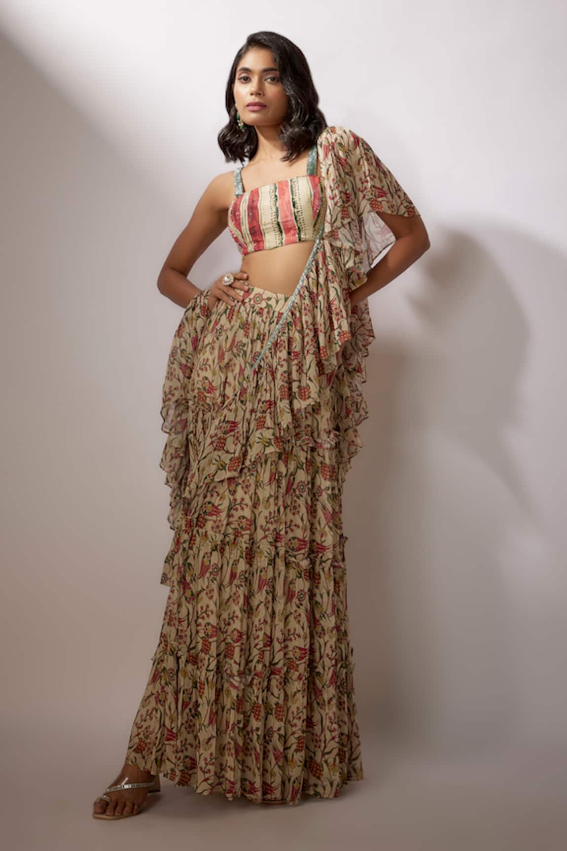 Nadima Saqib Pre-Draped Printed Saree With Blouse 