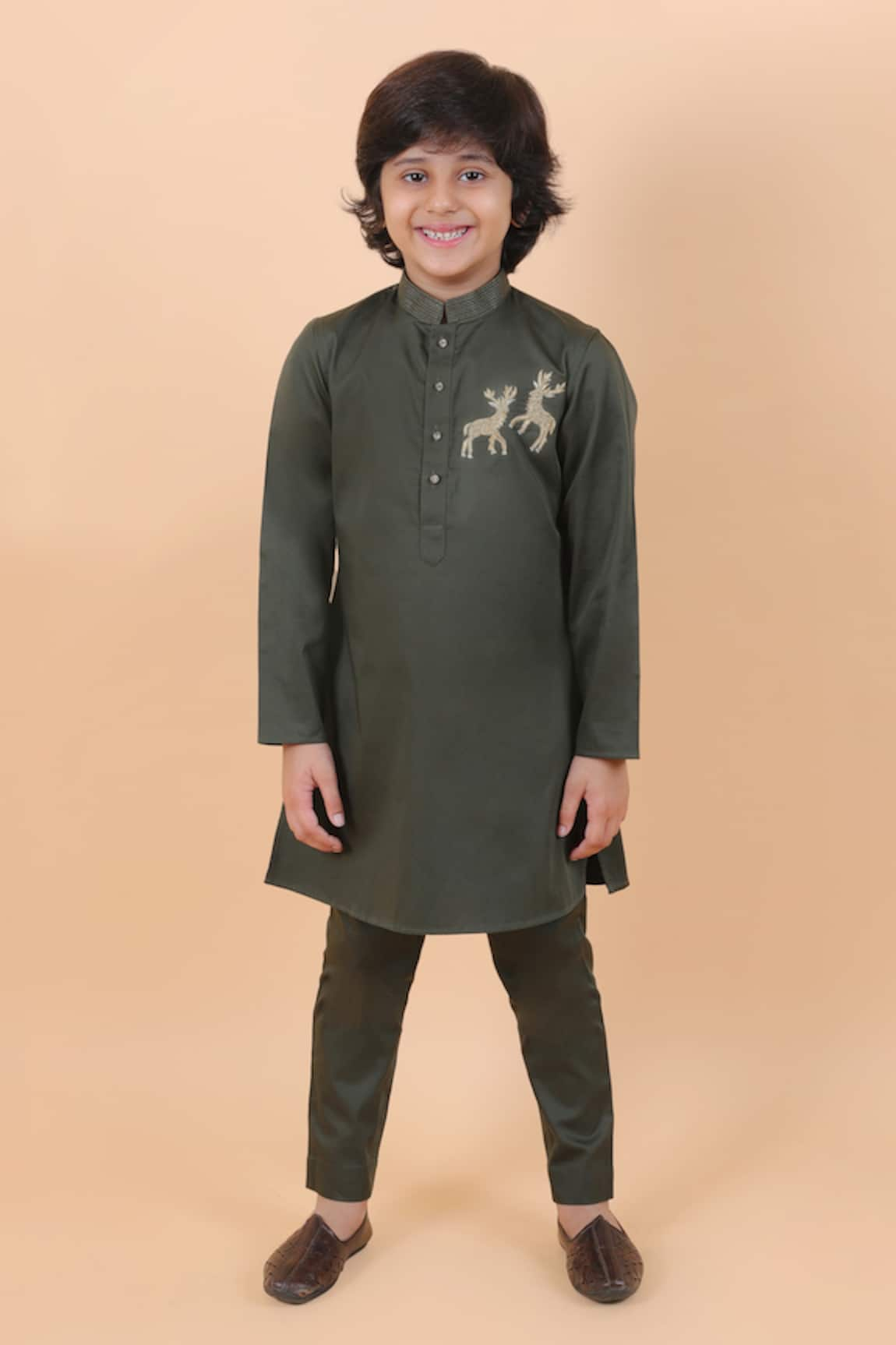 Partykles Deer Motif Embroidered Kurta & Pant Set