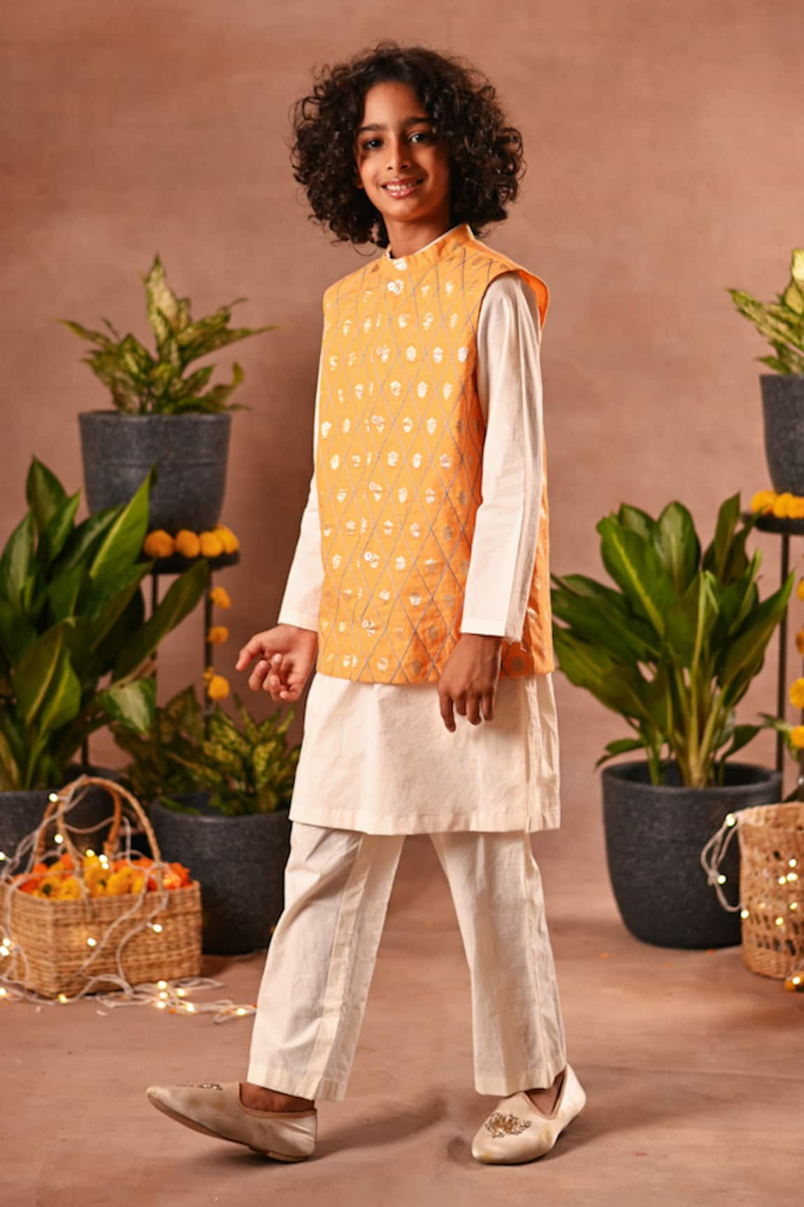 Mini Trails Embroidered Nehru Jacket With Kurta Set