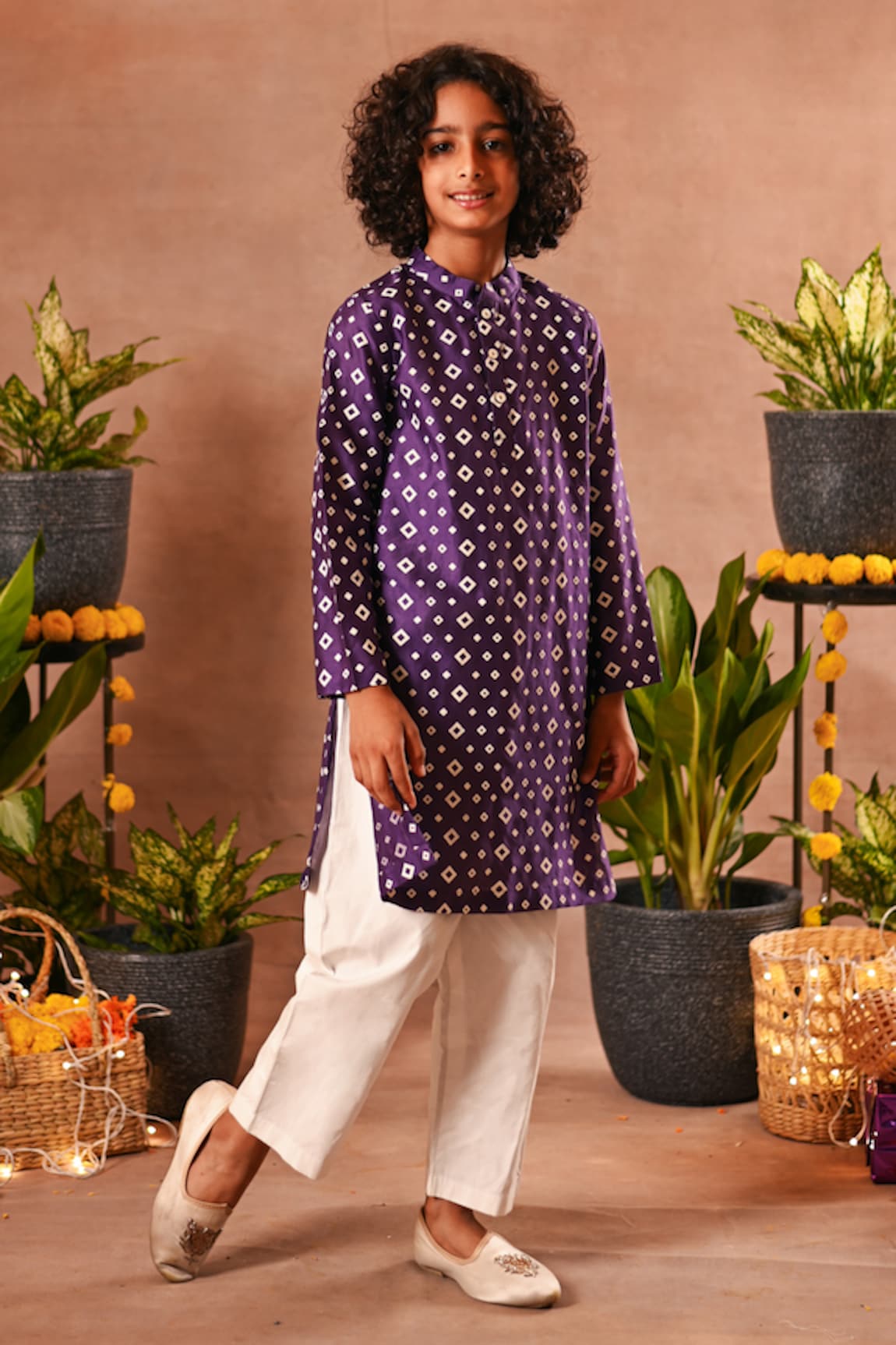 Mini Trails Geometric Print Kurta & Salwar Set