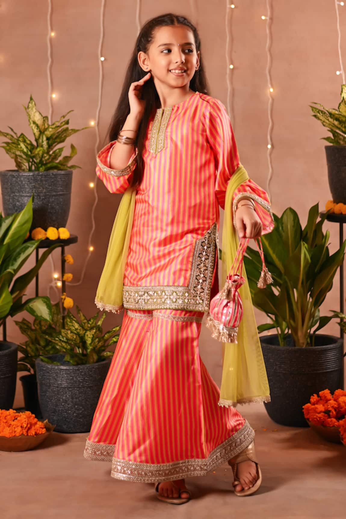 Mini Trails Striped Print Kurta Sharara Set