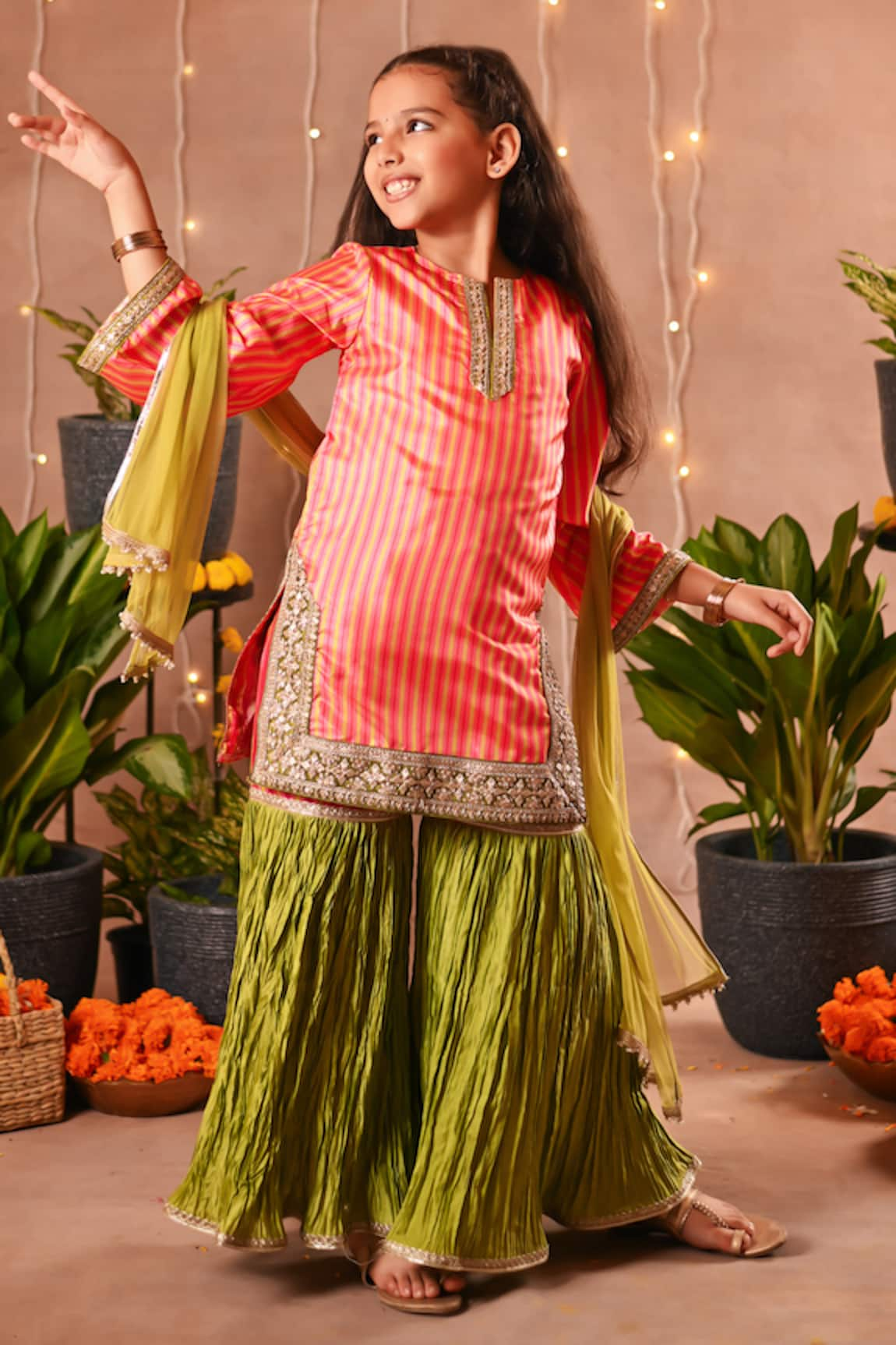 Mini Trails Striped Pattern Kurta Sharara Set