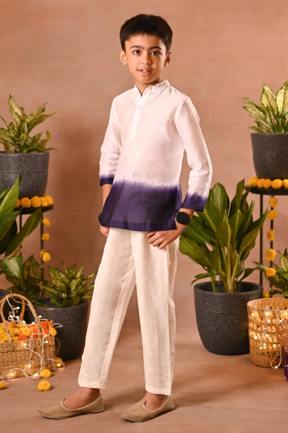 Mini Trails Dip-Dye Pattern Short Kurta & Pant Set