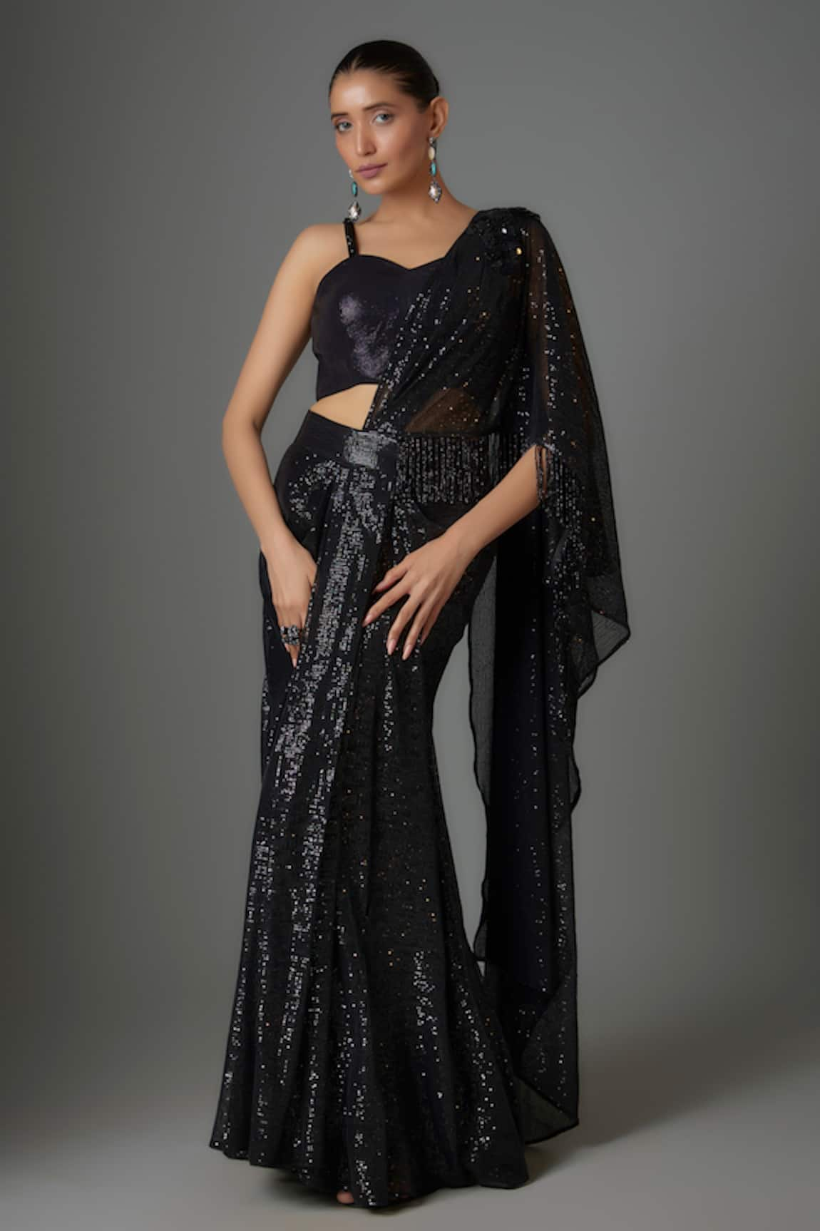 Divya Kanakia Sequin Embellished Pre-Stitched Saree With Blouse