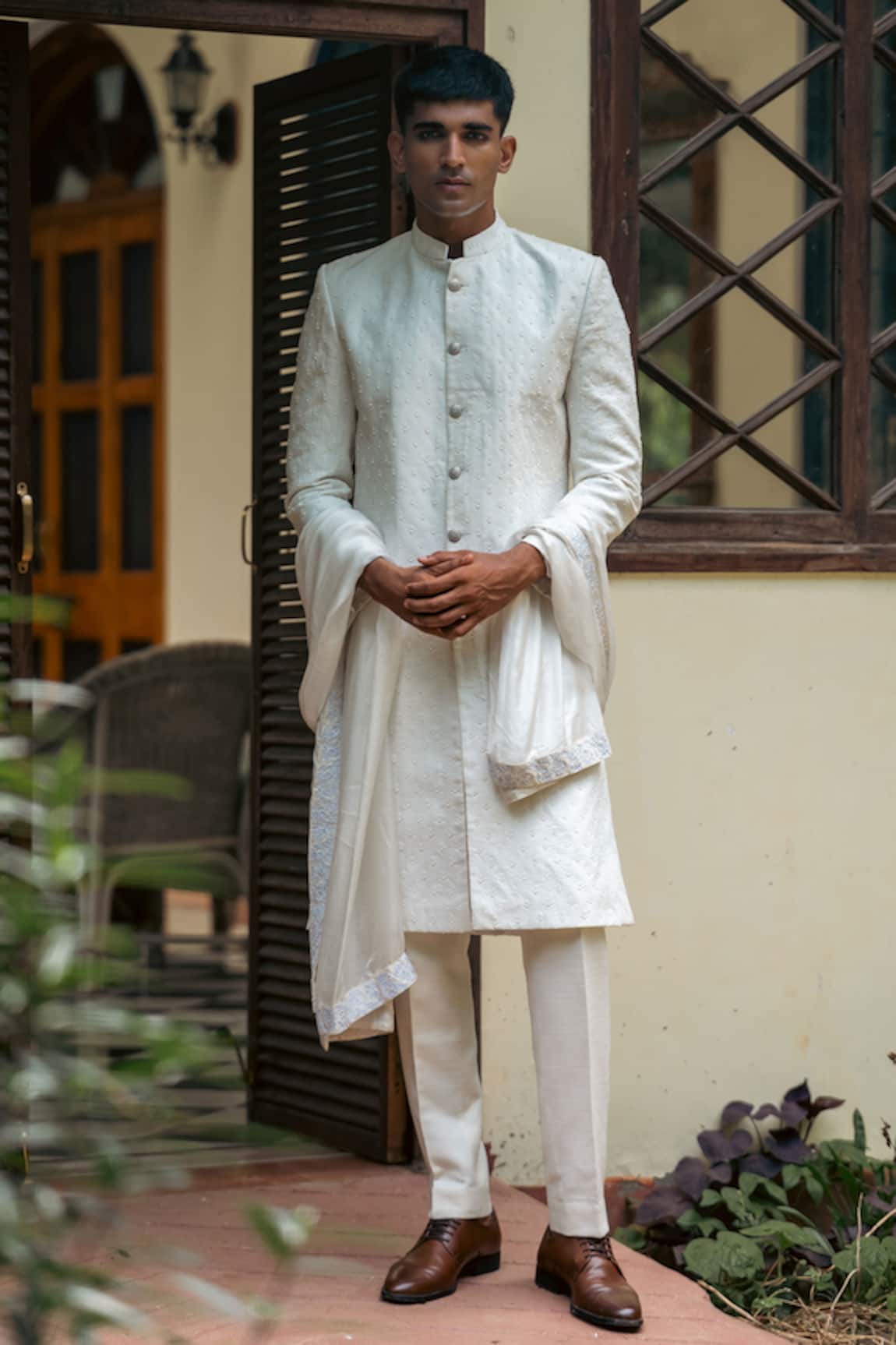 TAJIRI Pearl Hand Work Sherwani Set