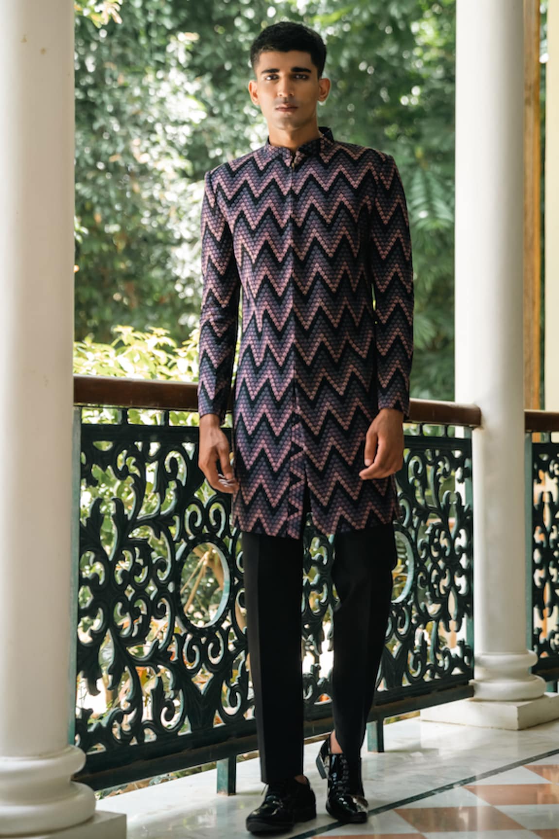 TAJIRI Valiant Chevron Pattern Sherwani Set