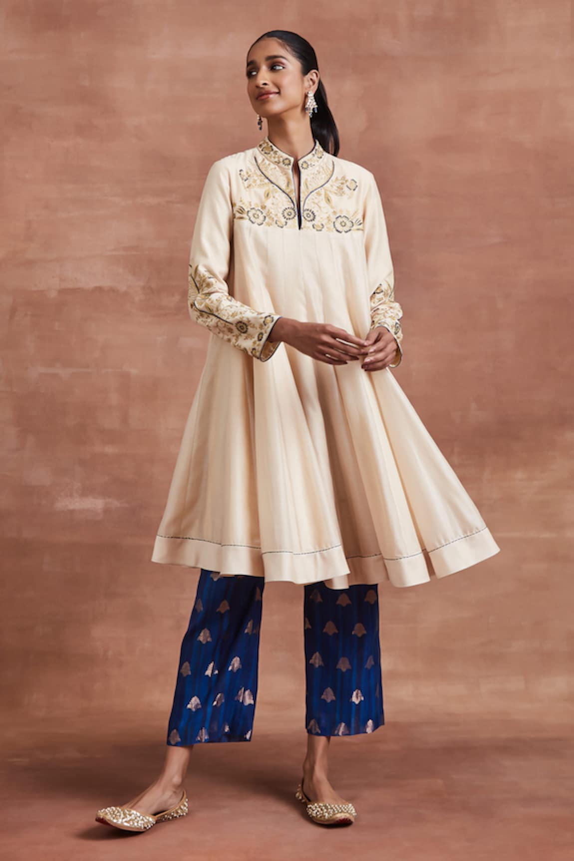 Sue Mue Rijul Embroidered Yoke Anarkali & Pant Set