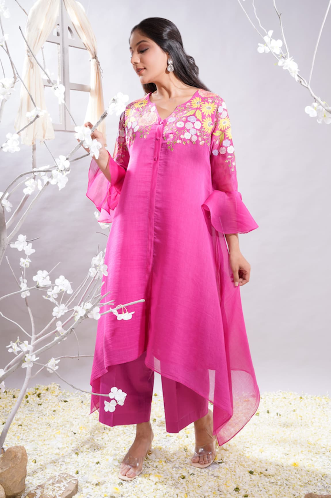 The White Tree Studio Shazia Floral Embroidered Kurta & Palazzo Set