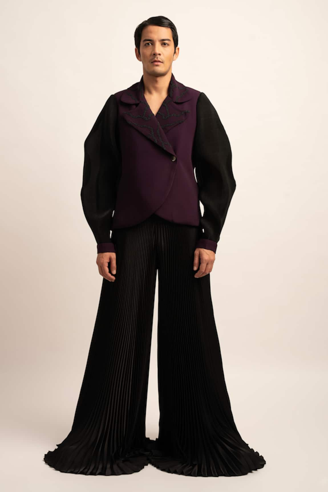 Siddhant Agrawal Label The Flux Fusion Lapel Collar Embellished Blazer With Pleated Trouser