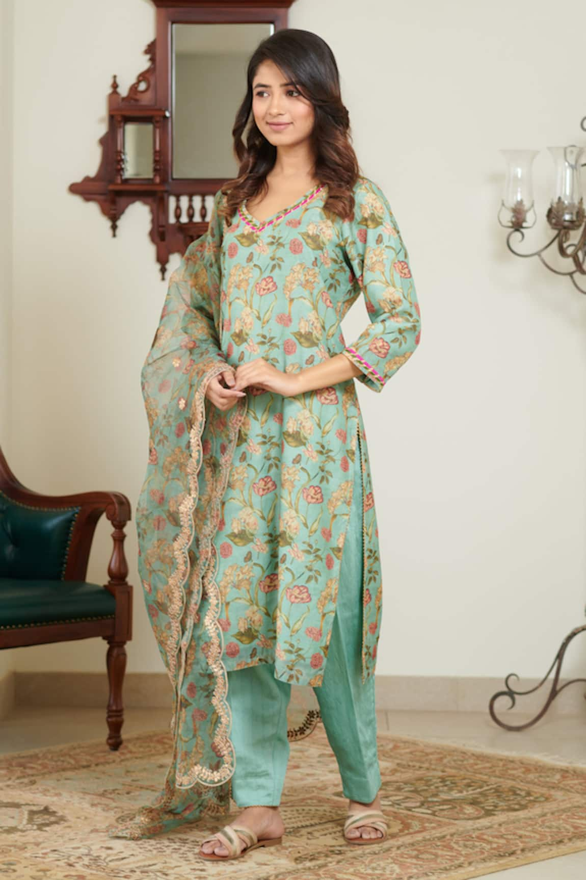 Inara Jaipur Floral Print Kurta Pant Set