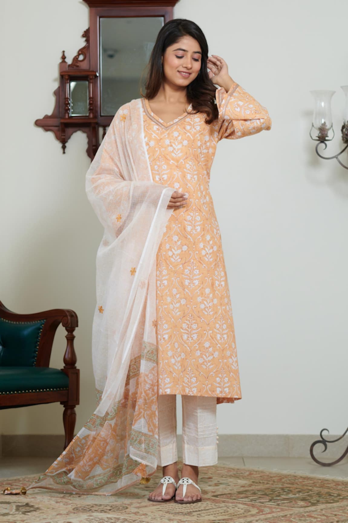 Inara Jaipur Floral Hand Block Print Kurta Set