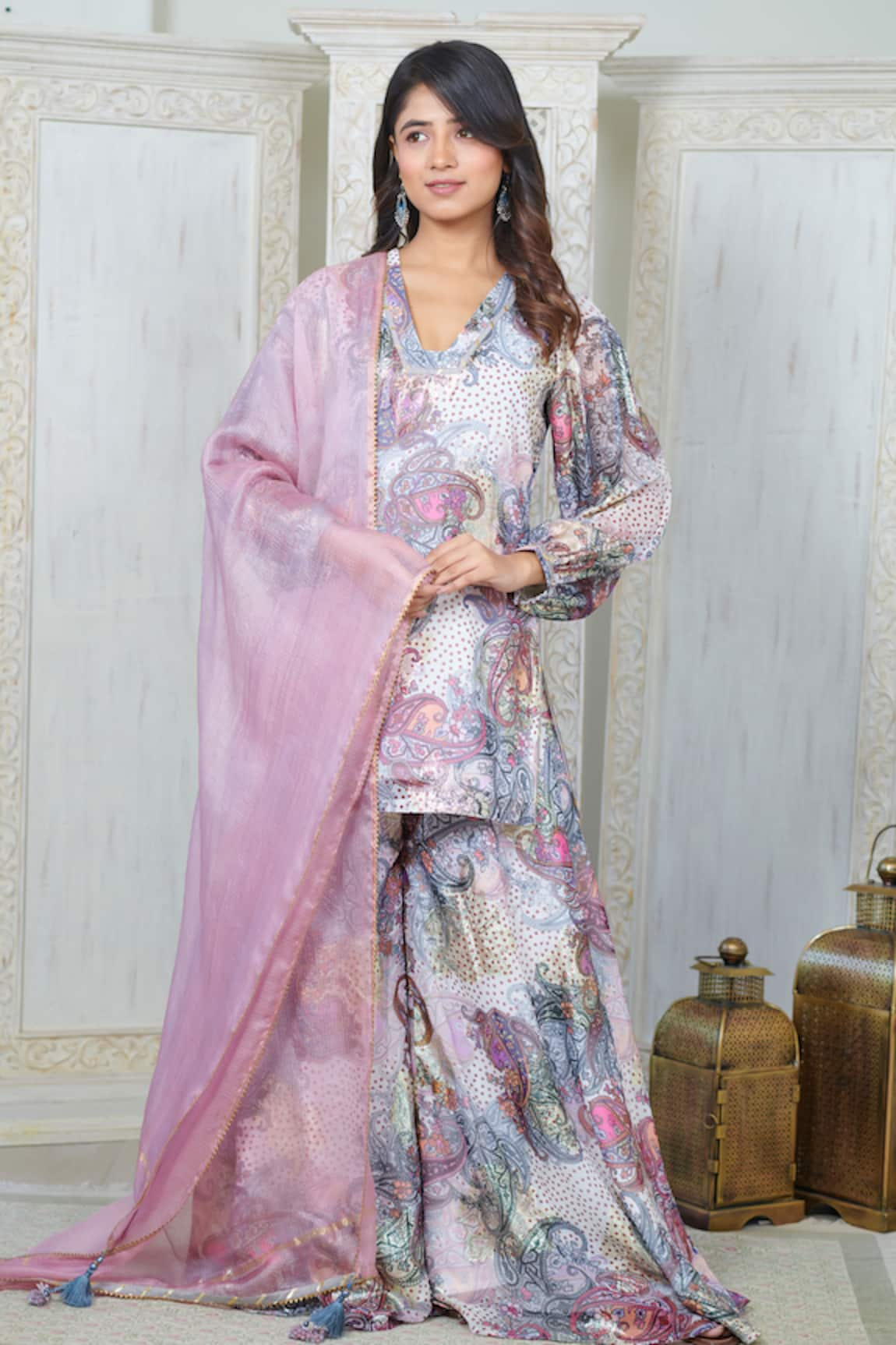 Inara Jaipur Floral Print Kurta Sharara Set