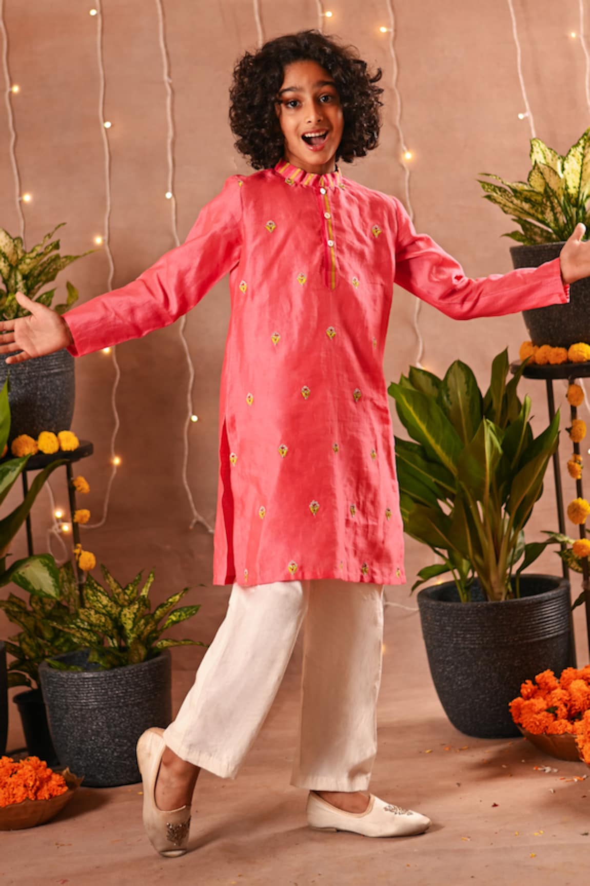 Mini Trails Embroidered Kurta & Pant Set