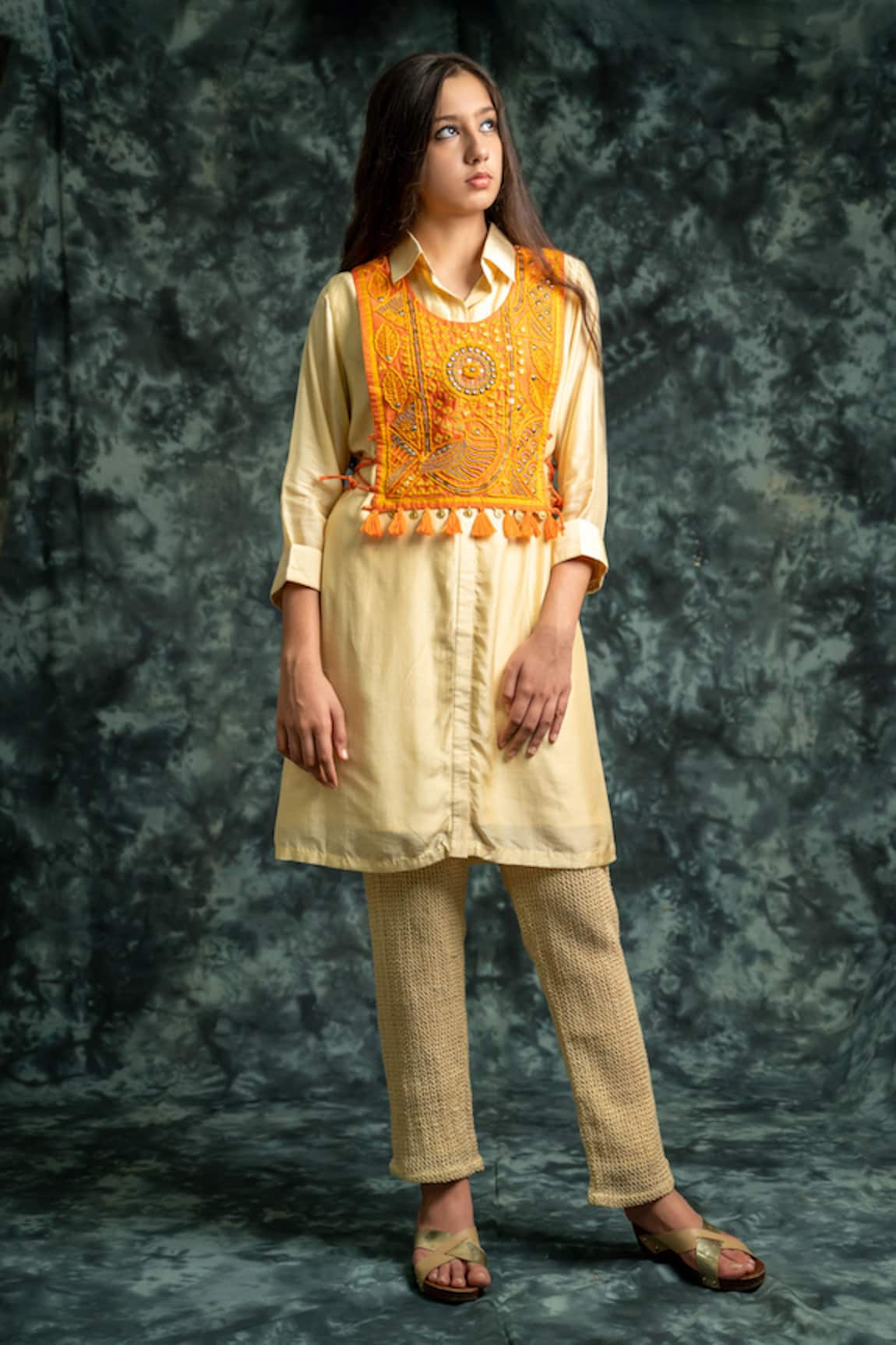 Lotus Sutr Yoke Embroidered Shirt & Pant Set