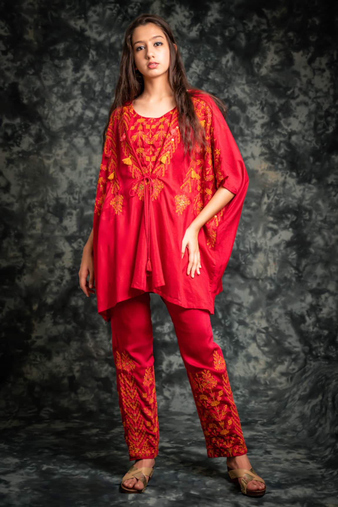 Lotus Sutr Thread Yoke Embroidered Top & Pant Set