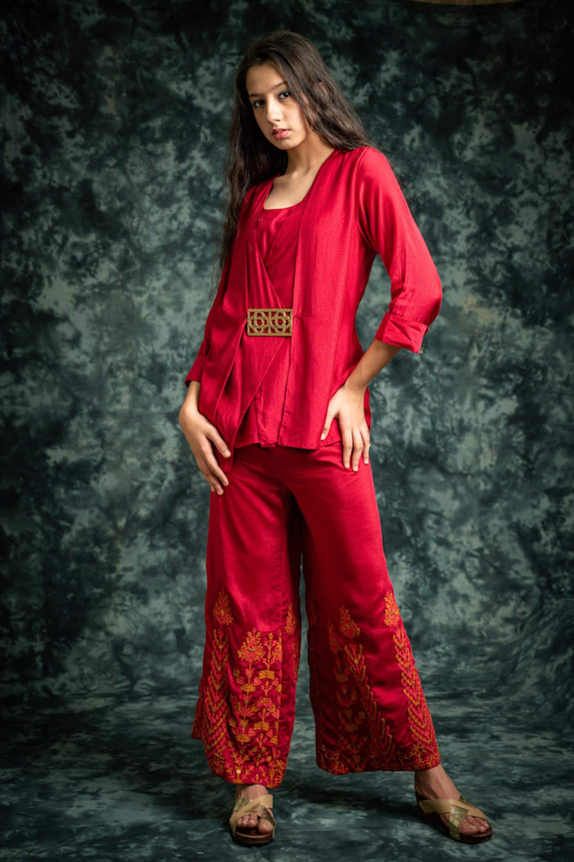 Lotus Sutr Cotton Silk Top & Embroidered Pant Set