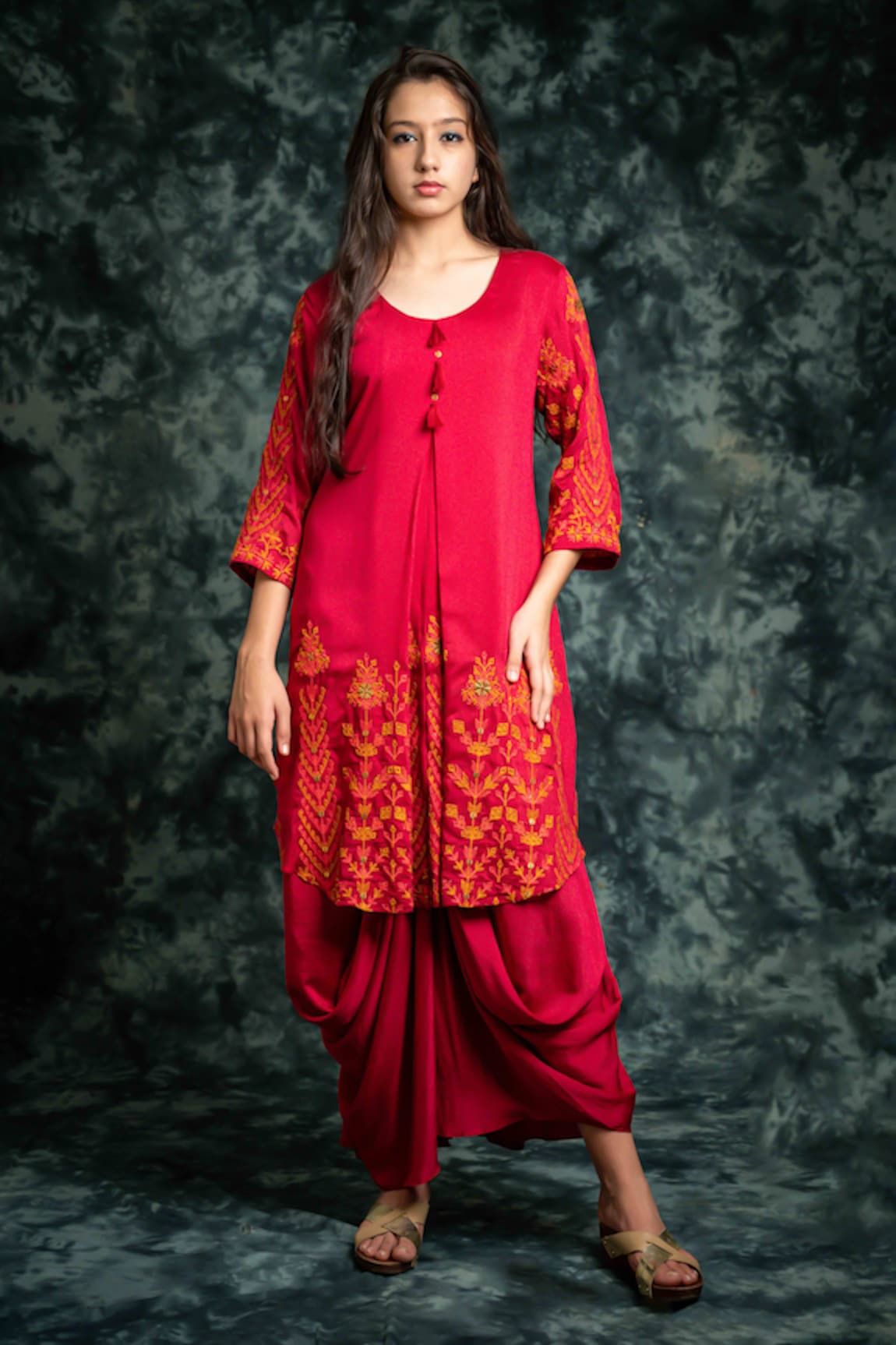 Lotus Sutr Embroidered Kurta & Dhoti Pant Set