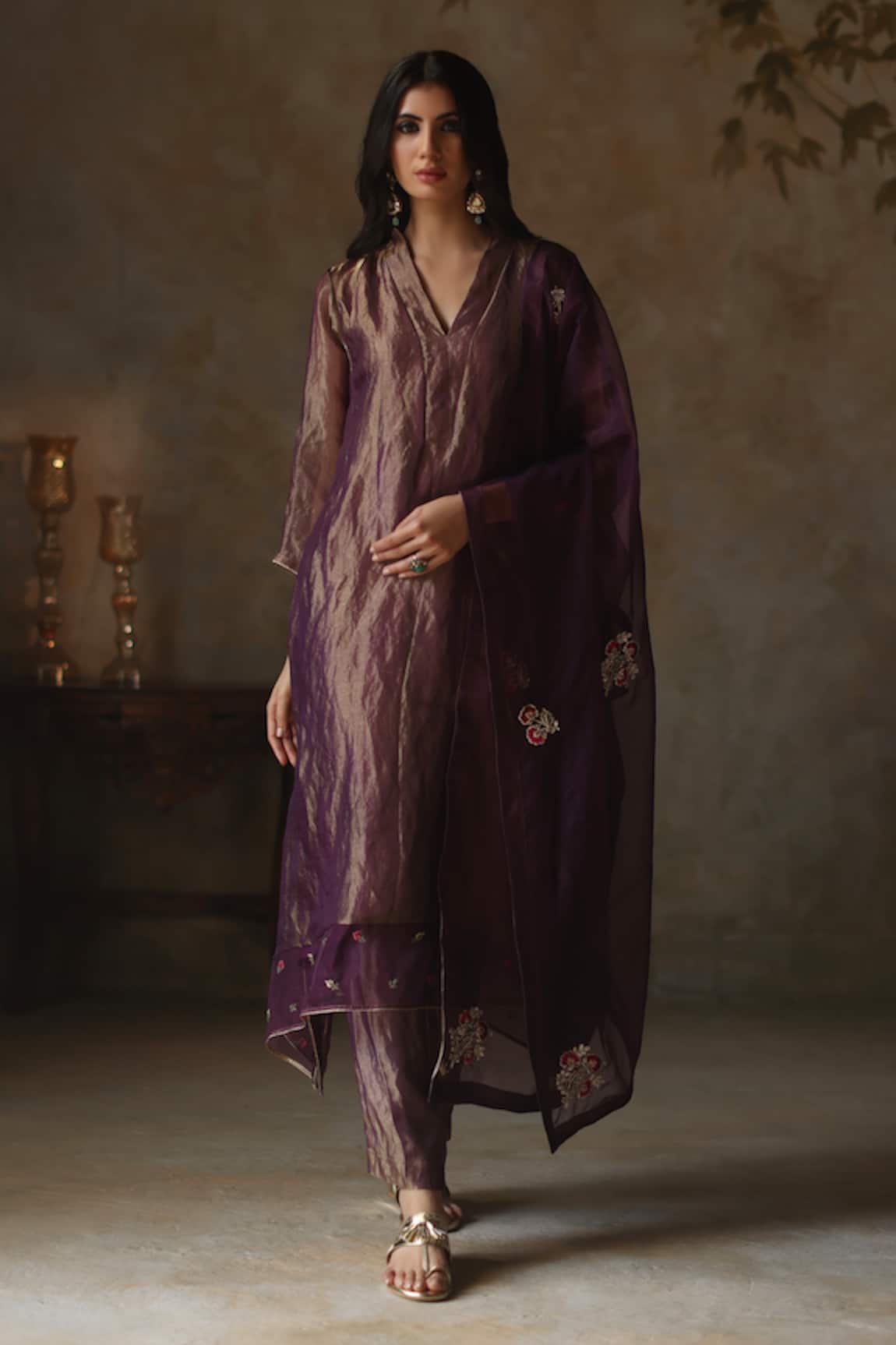 Begum Ayat Zari Resham Butti Asymmetric Embroidered Kurta Pant Set
