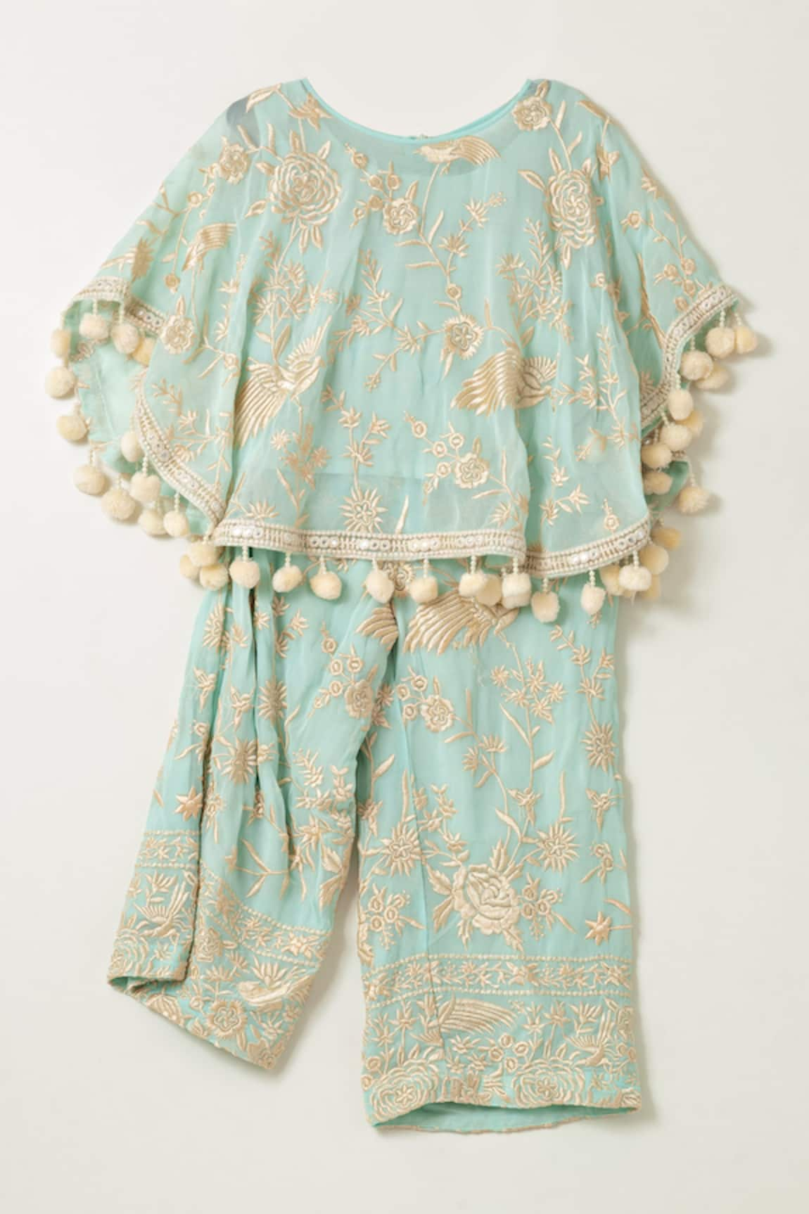 Shruti Jalan Parsi Gara Bloom Embroidered Poncho Set