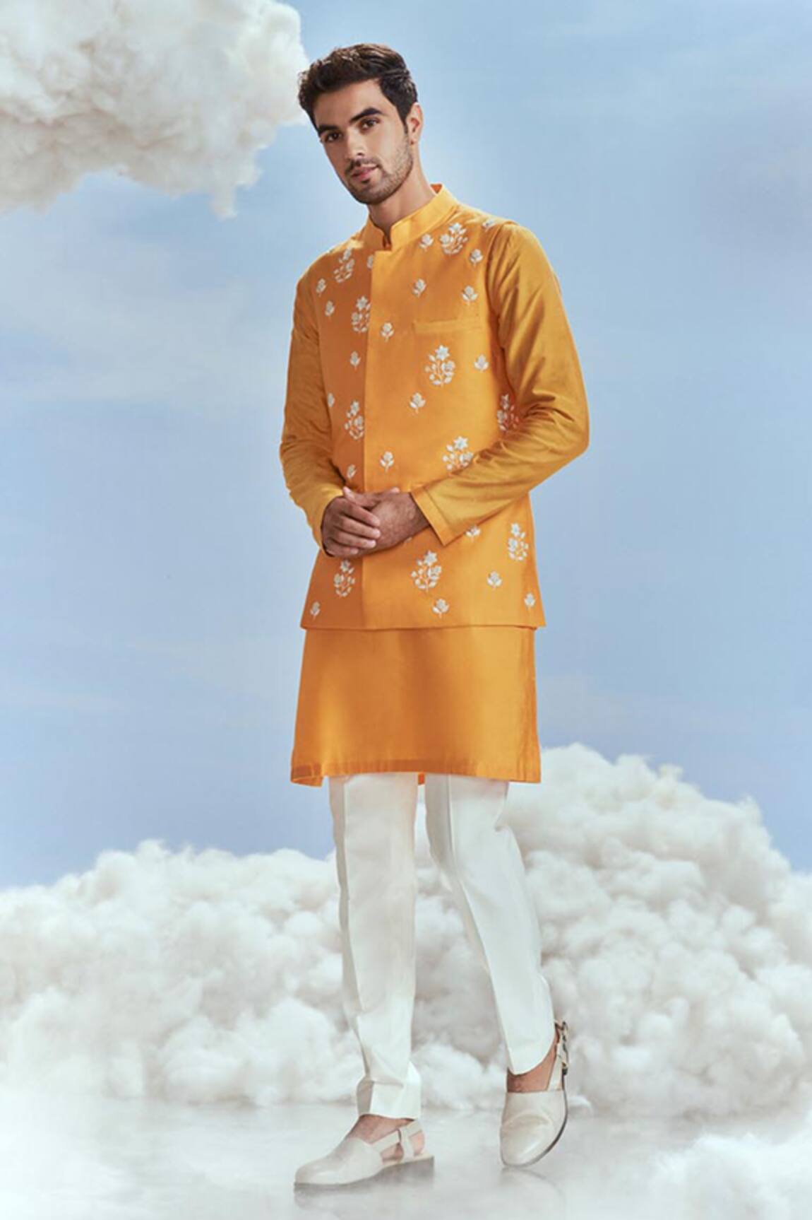 Nachiket Barve Floral Embroidered Bundi Kurta Set 