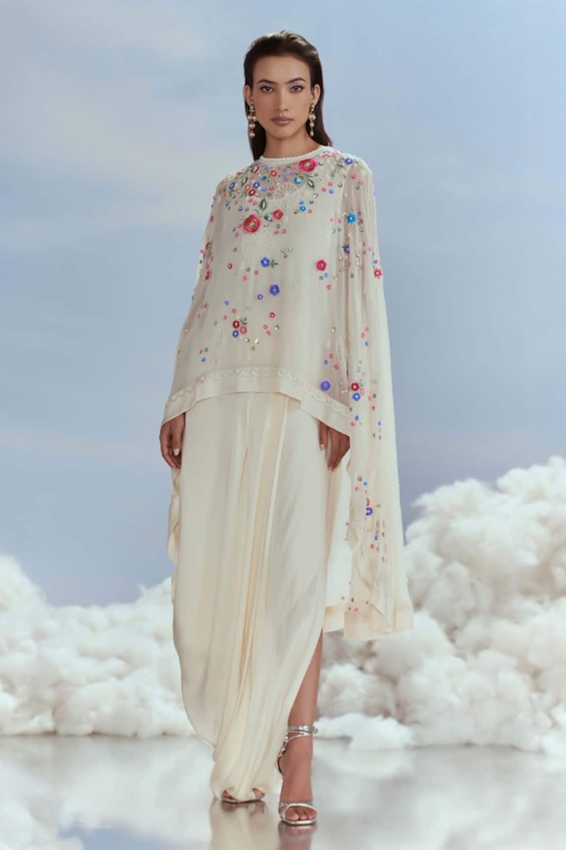 Nachiket Barve Lunar Blossom Embroidered Cape & Skirt Set
