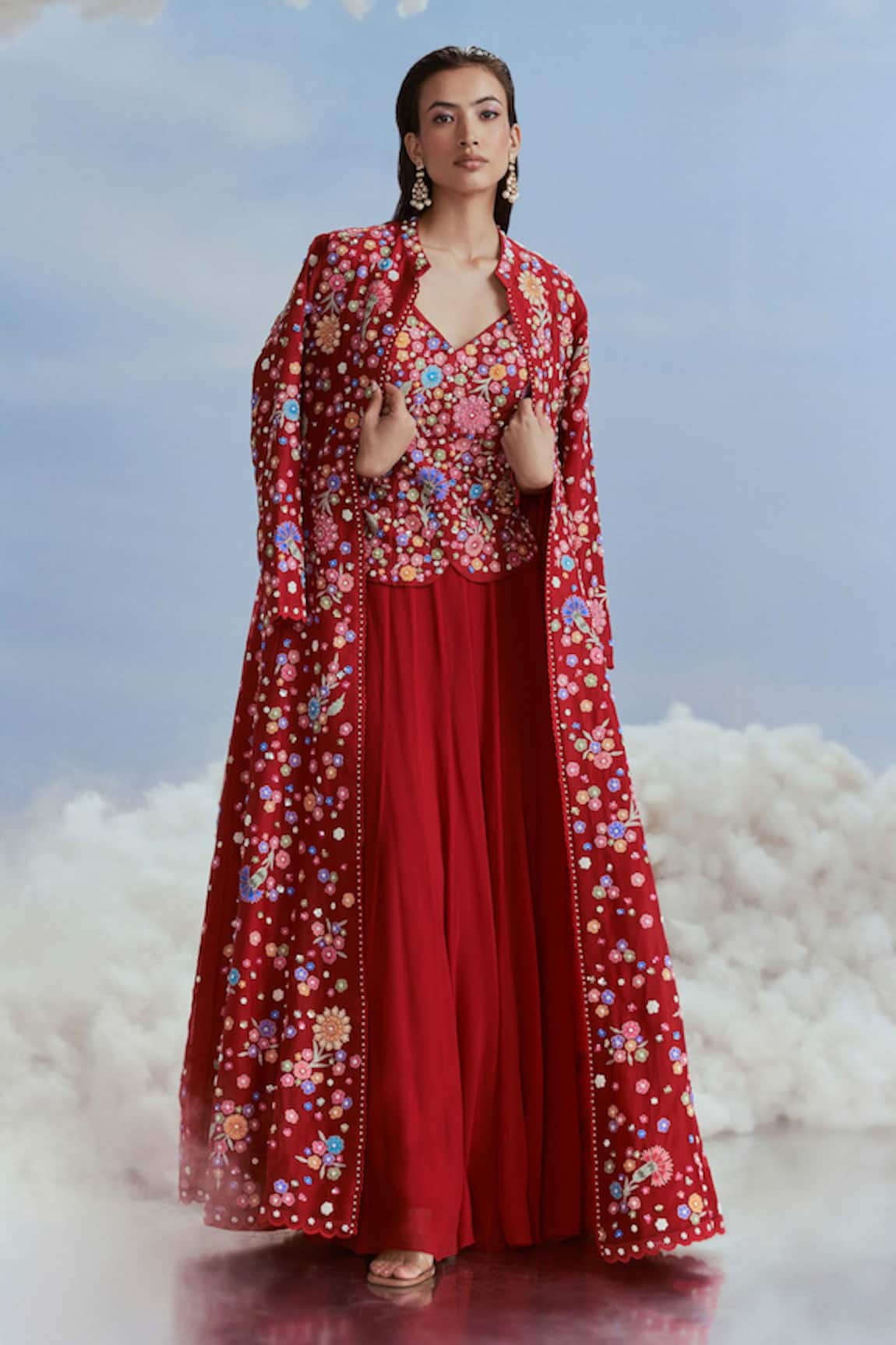 Nachiket Barve Izmir Carnations Floral Work Jacket Sharara Set