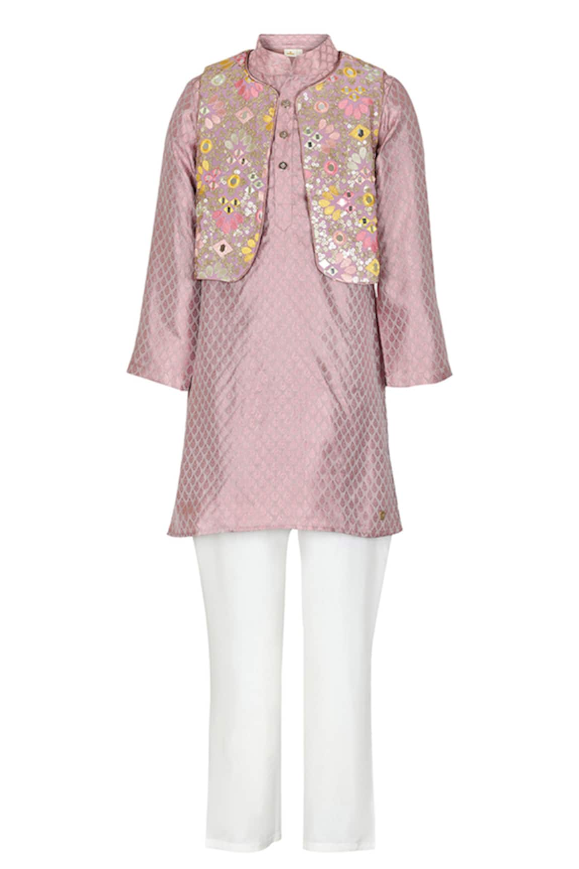 Rang by Lespetits Mirror Work Nehru Jacket With Kurta Set