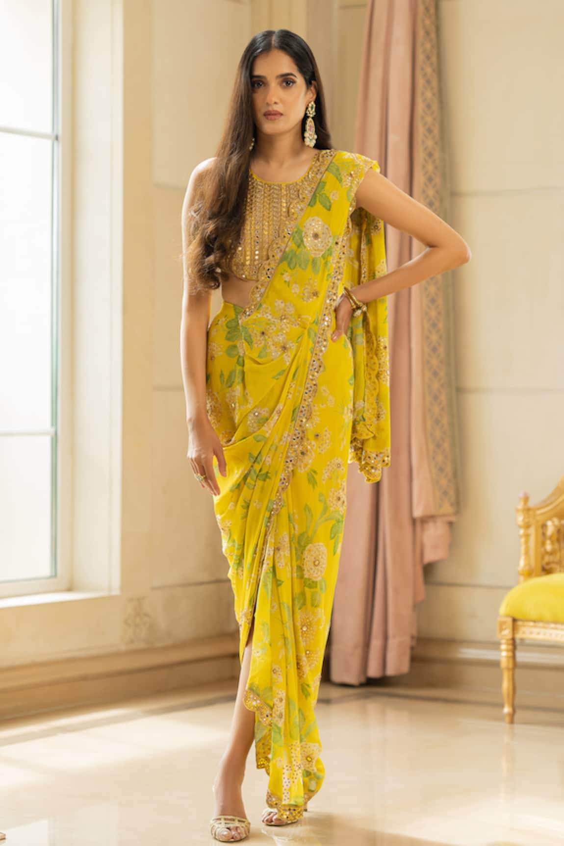 Paulmi and Harsh Embroidered Pre-Draped Saree With Blouse