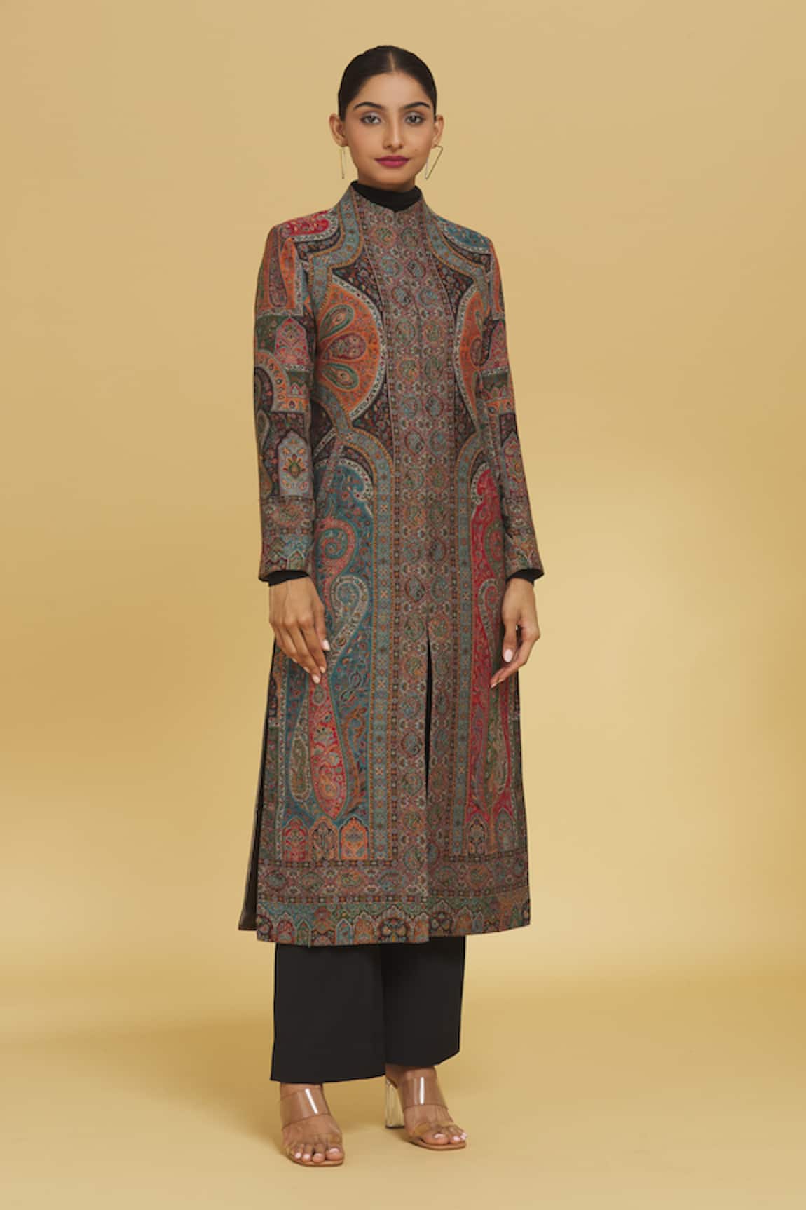 Samyukta Singhania Floral Jamawar Woven Long Overcoat
