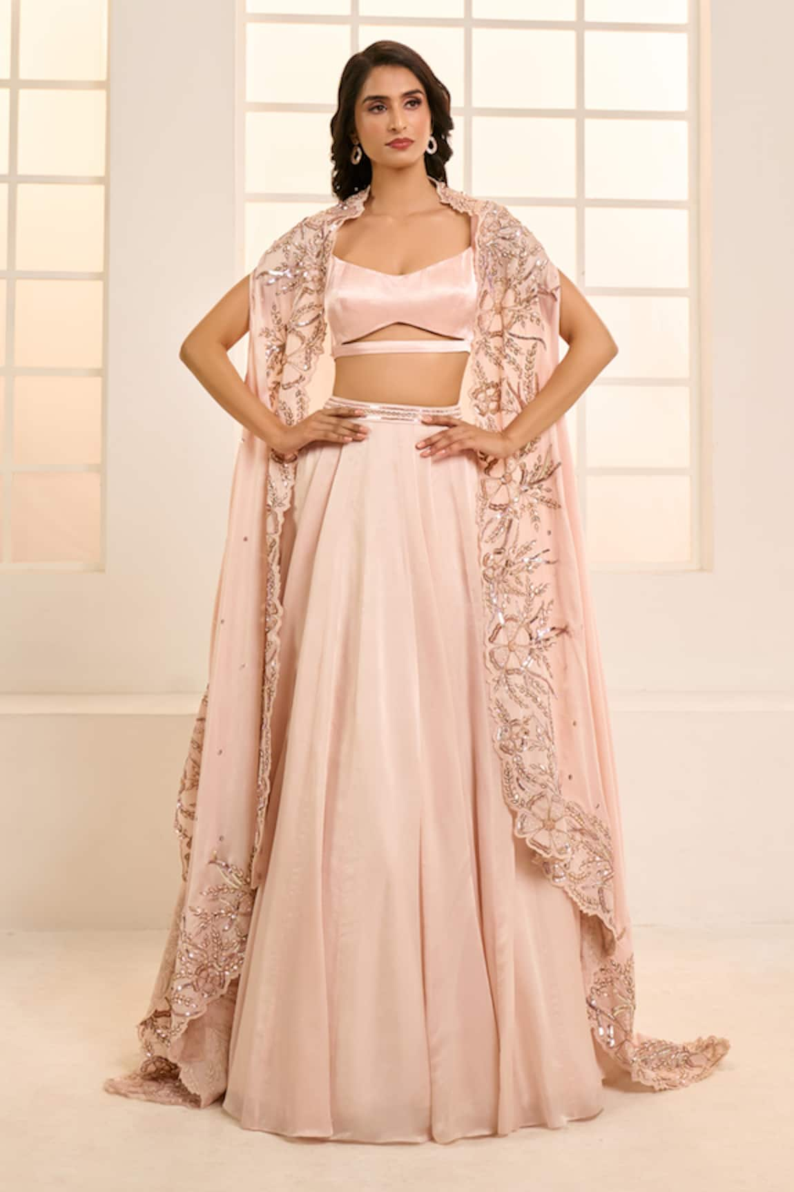 Masumi Mewawalla x AZA Floral Embroidered Cape Lehenga Set