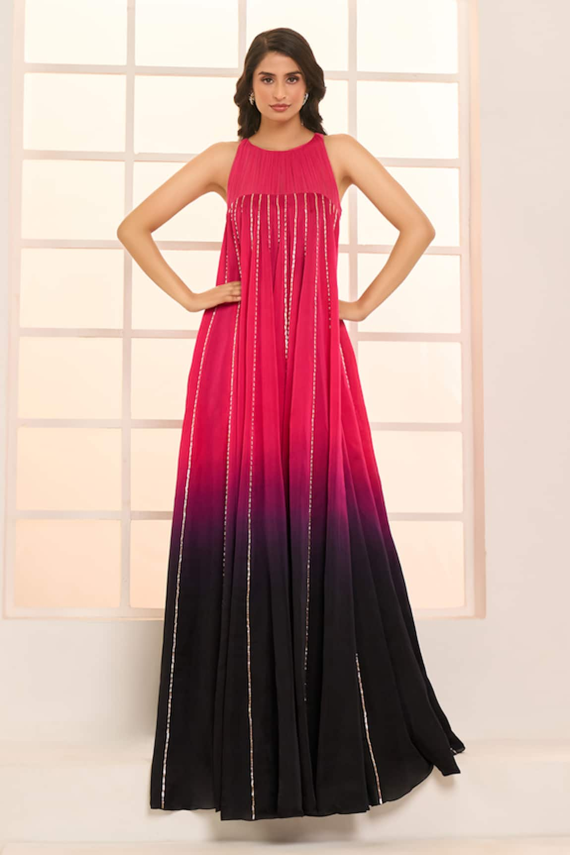 Masumi Mewawalla x AZA Ombre Embroidered Trapeze Gown