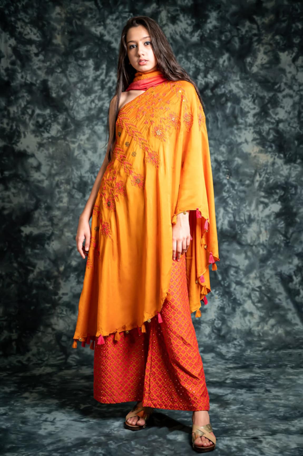 Lotus Sutr One Shoulder Embroidered Kurta Set