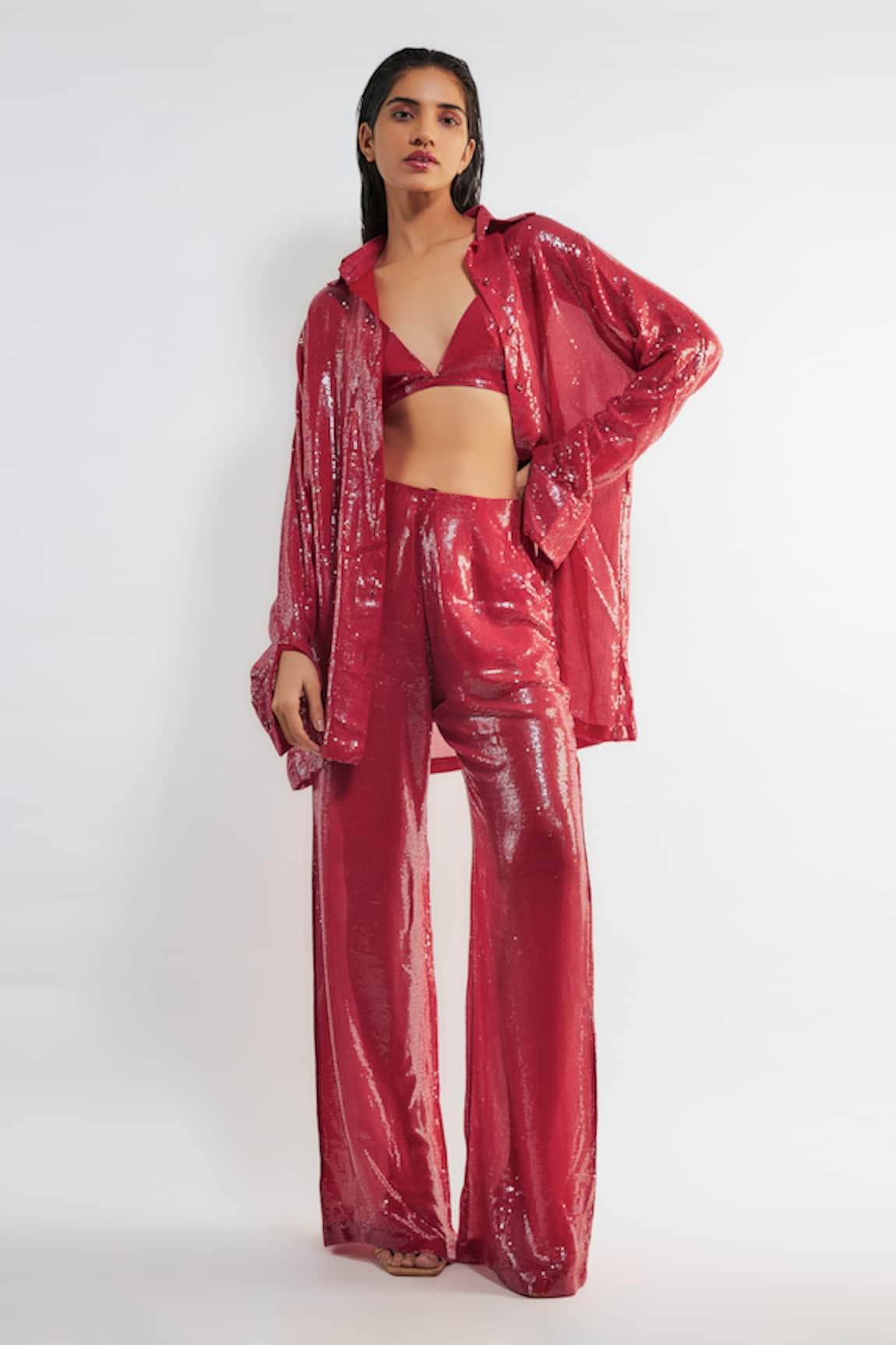 Deme By Gabriella  Silver Shimmer Bralette And Pants